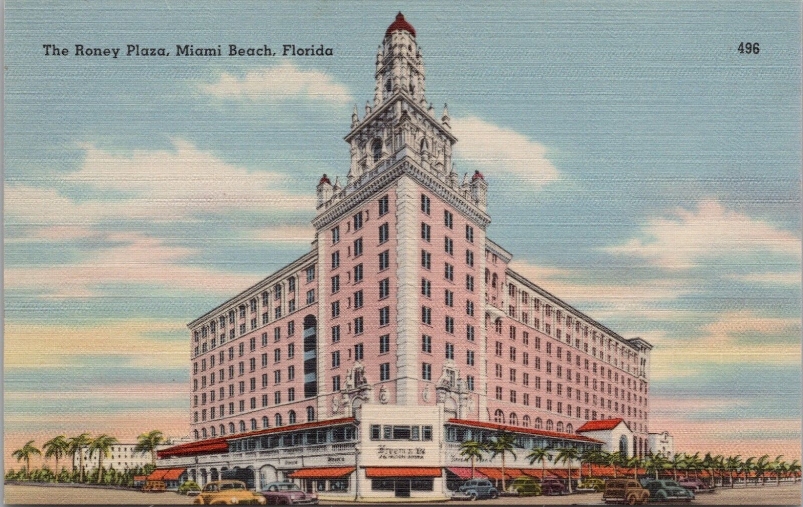 Miami Beach, Florida ~ Roney Plaza Hotel\'s Commanding Building c.1940\'s Postcard