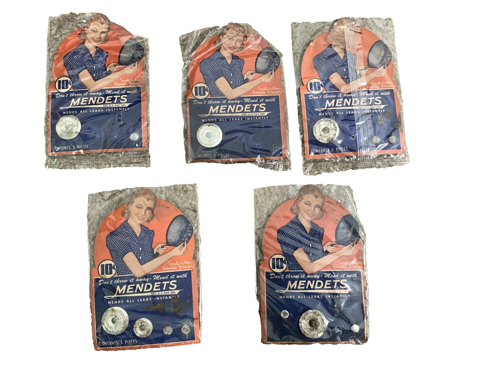 5 cards of Vintage Mendets Kit Mends Pots & Pans Collette Mfg