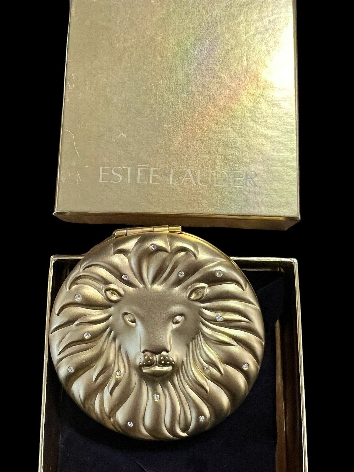 Vintage 1997 Estee Lauder Golden Lion Crystal Compact with Lucidity Powder