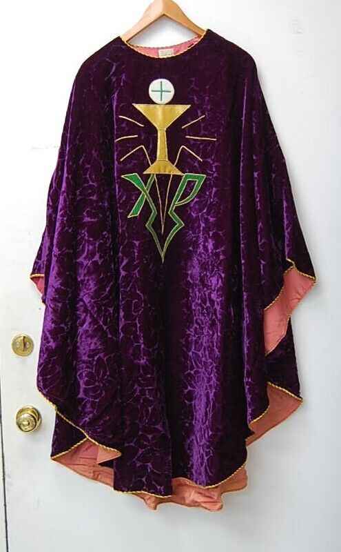 Vintage Purple Velvet Louvre Inc. Vestment Chasuble (#828) Made in France