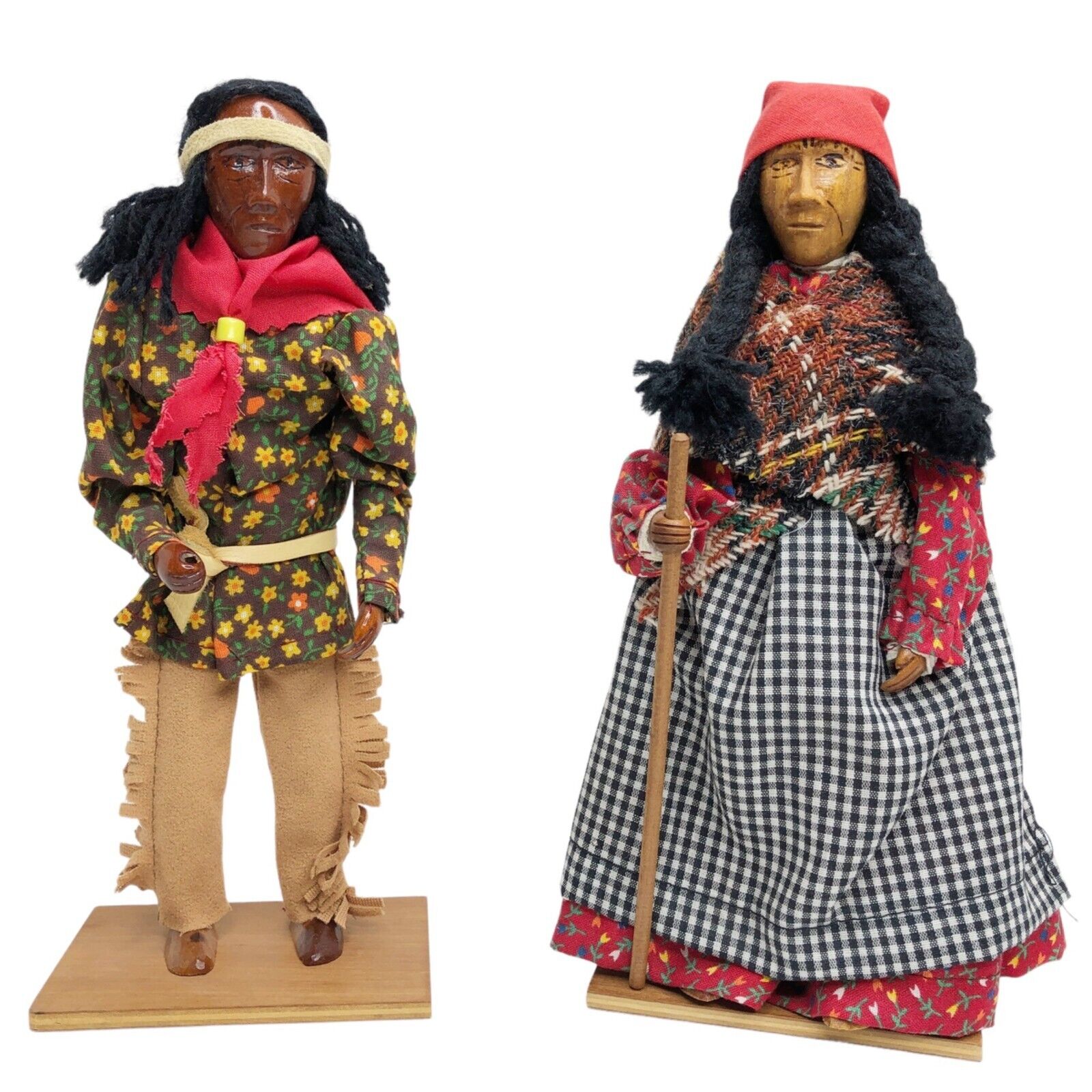 Hand Carved Richard and Berdina Crowe Cherokee Dolls Native American VERY RARE