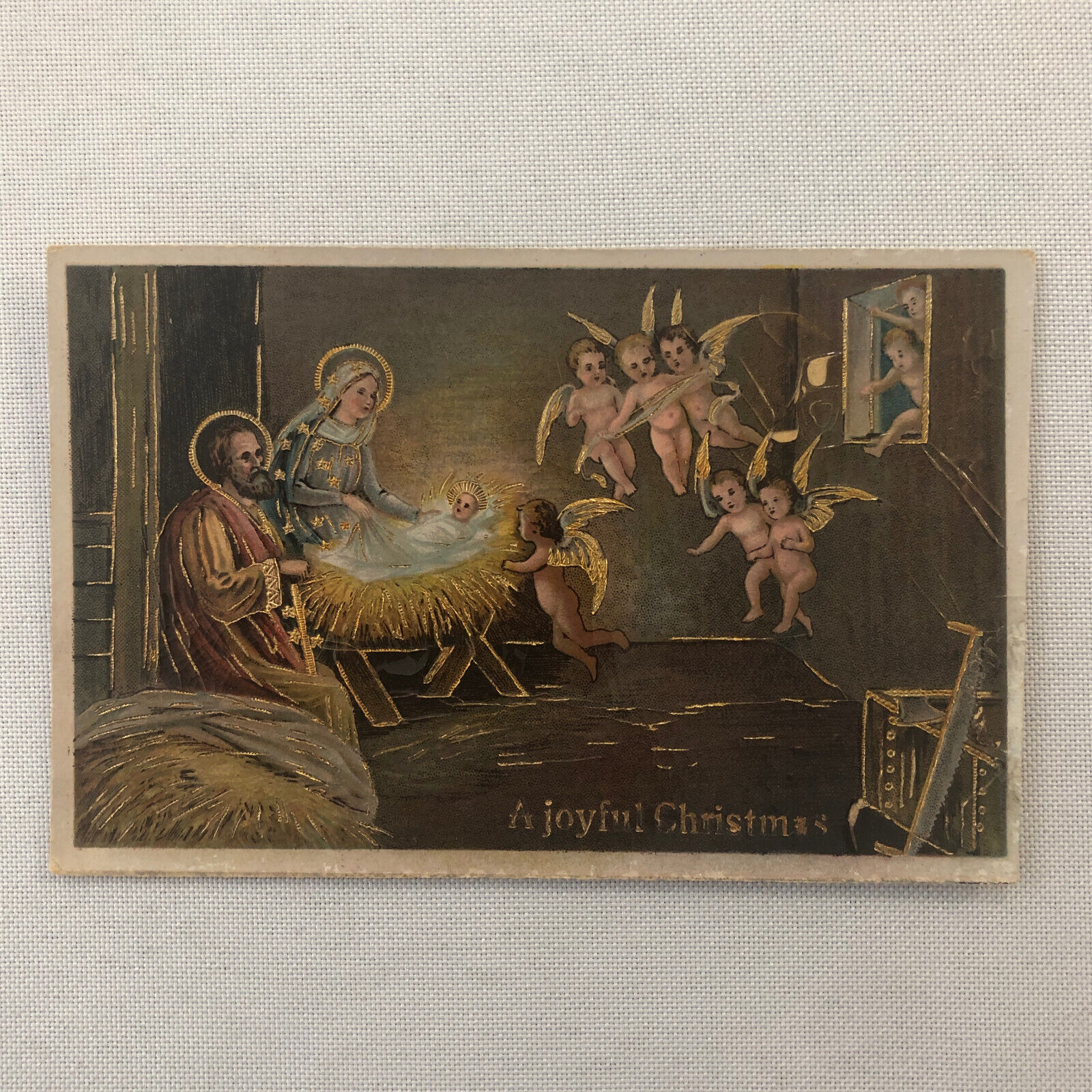 Christmas Postcard Post Card Vintage Embossed Antique Jesus Angels