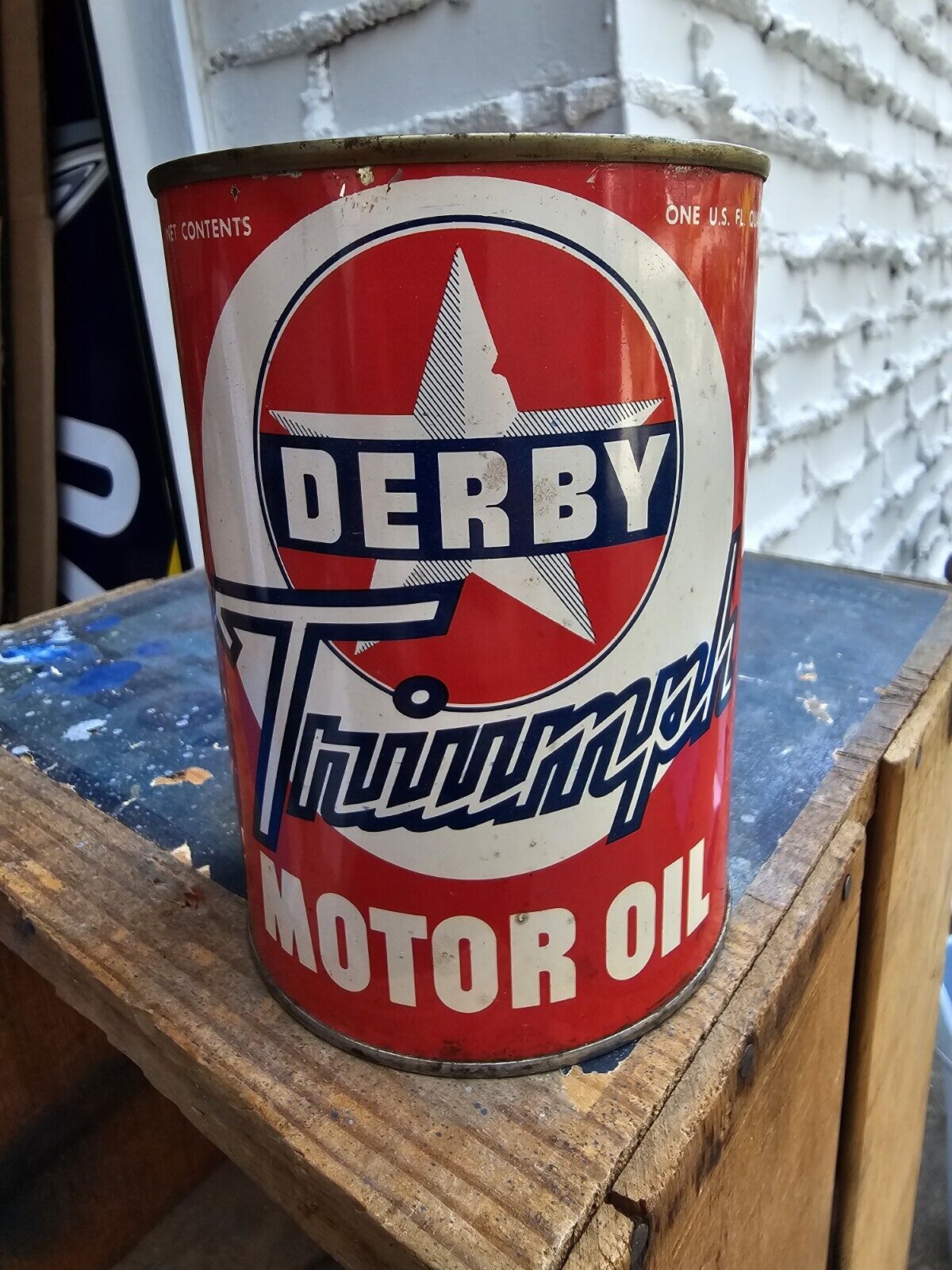 Derby Triumph Oil Can Advertising Wichita KS Kansas FULL 1 QUART