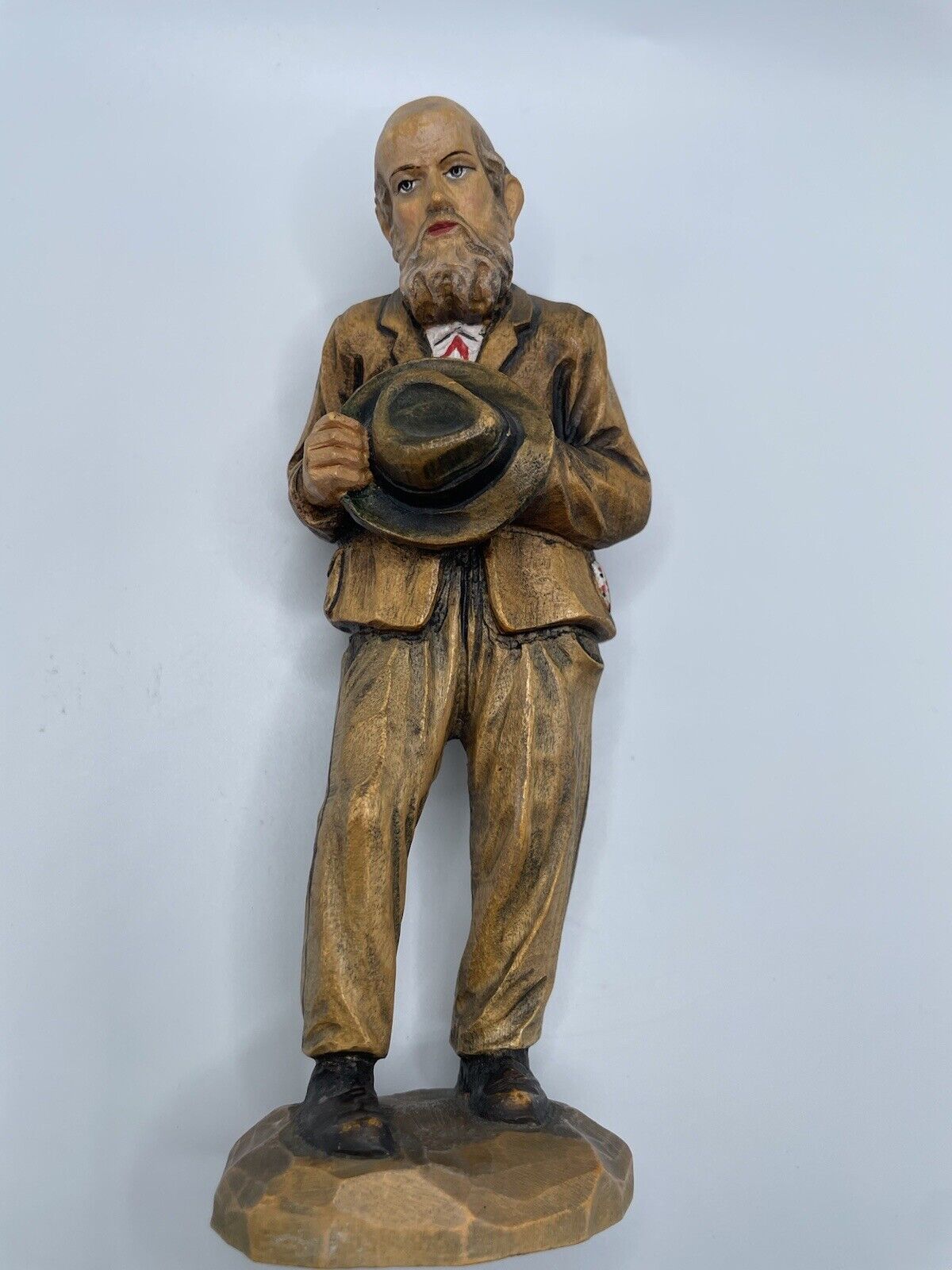 Vtg P. Maeder HandCarved Wood Statue Man Suit Hat Figurine Lucern Swiss 6 1/2”
