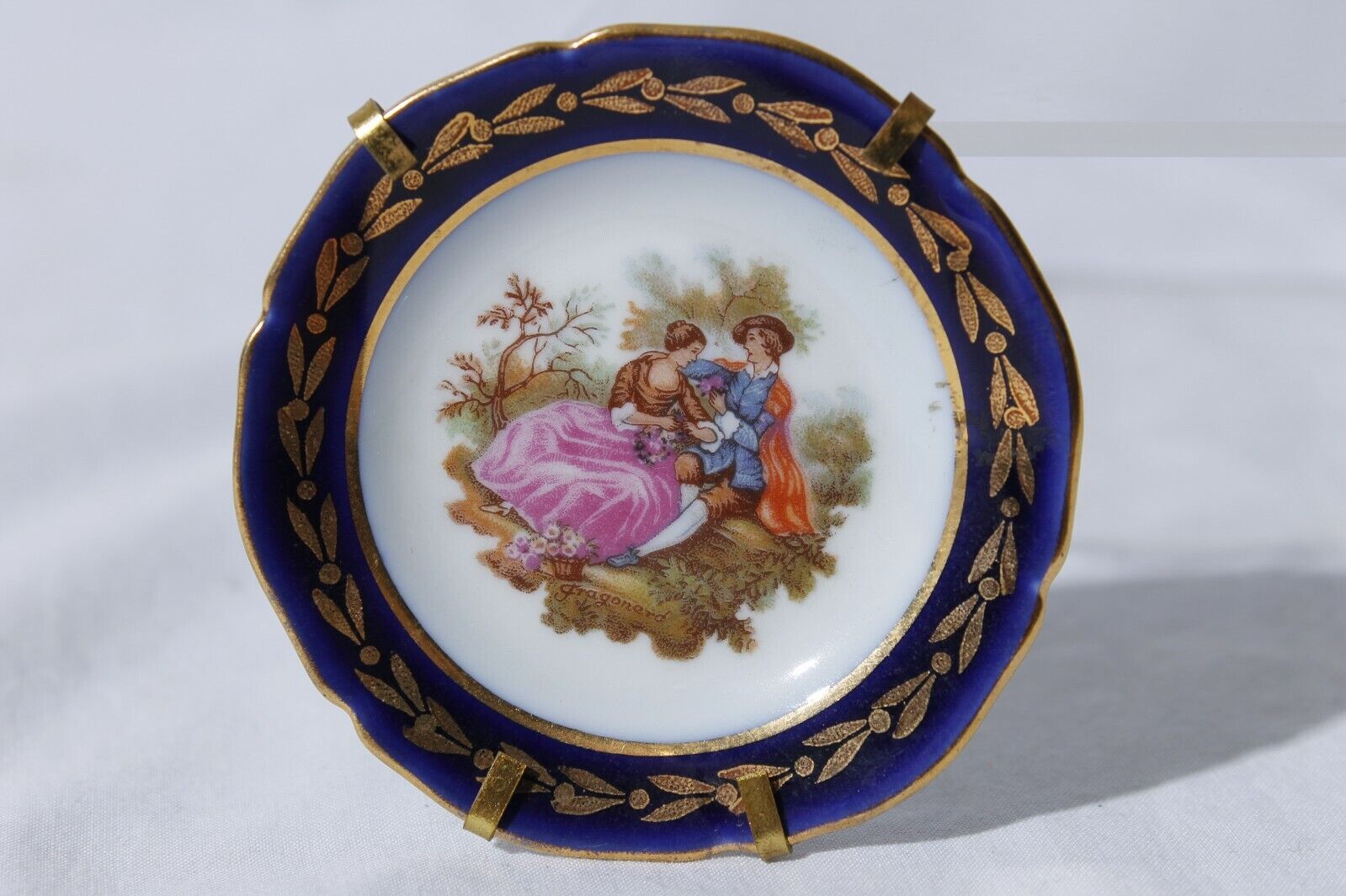 FM Limoges France Victorian Courting Couple Miniature Porcelain Decorative Plate