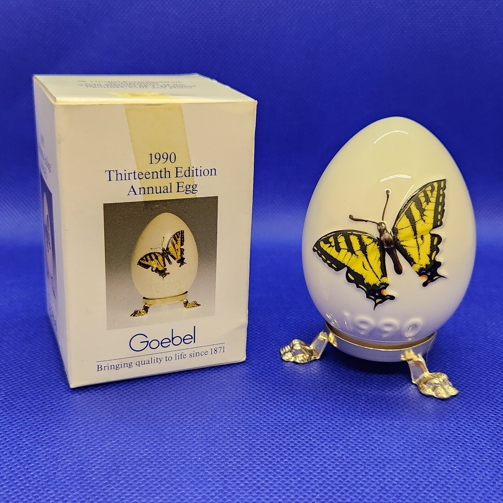 Goebel 1990 Porcelain Egg Swallowtail Butterfly On Stand In Original Box