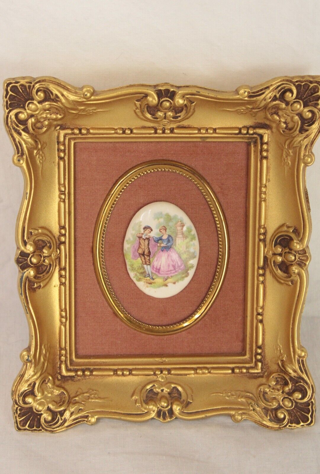 Vtg Fragonard Rococo Cameo Ornate Gold Tone Frame Picture velvet Wall Art Italy