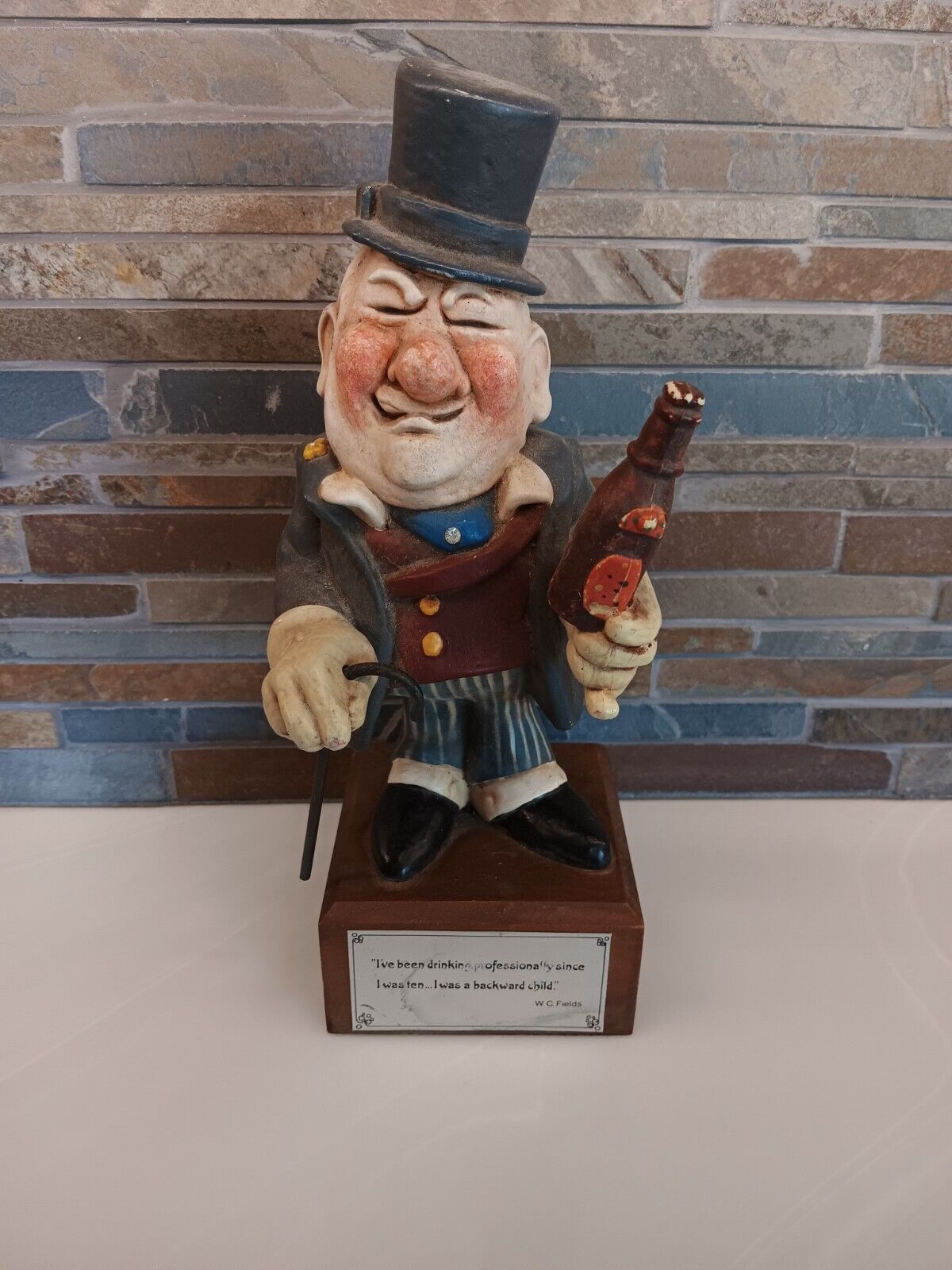 Vintage WC Fields Drunk Man with Beer Bottle Molded Statue Man Cave