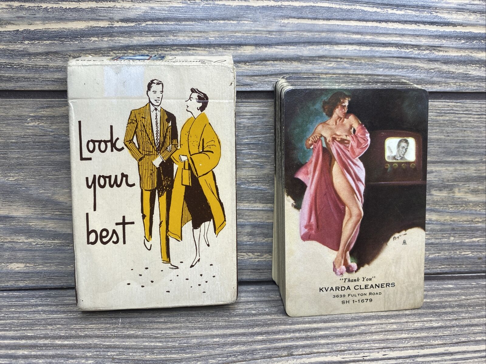 Vintage Brown & Bigelow Playing Cards Kvarda Cleaners Women Pink Robe 