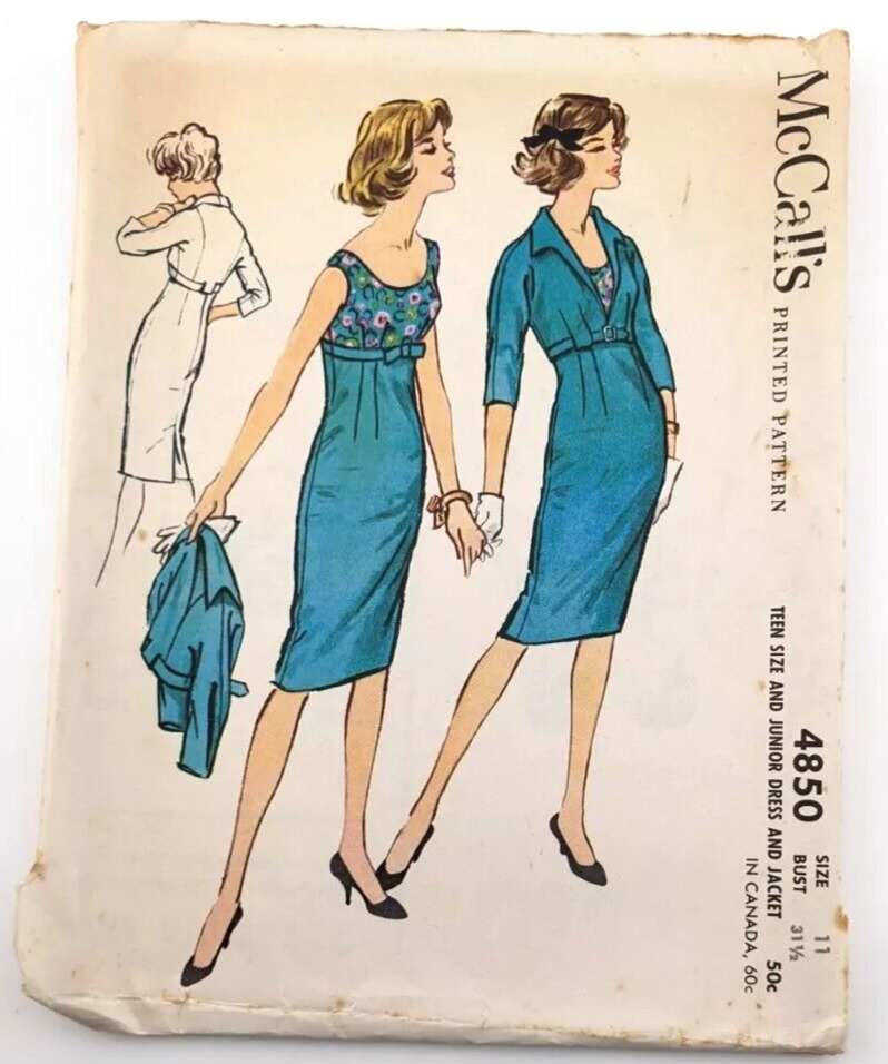 Vintage 1950s McCall\'s 4850 Sewing Pattern Junior Dress And Jacket  Bust 31.5\