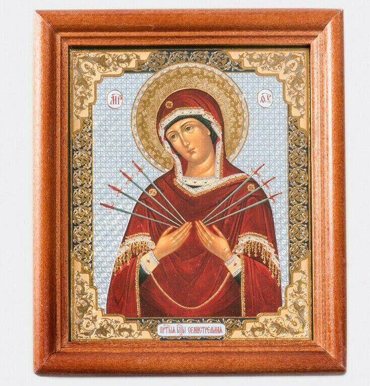Softener Of Evil Hearts Orthodox Icon in Wooden Frame,5x6.5 Семистрельная Икона