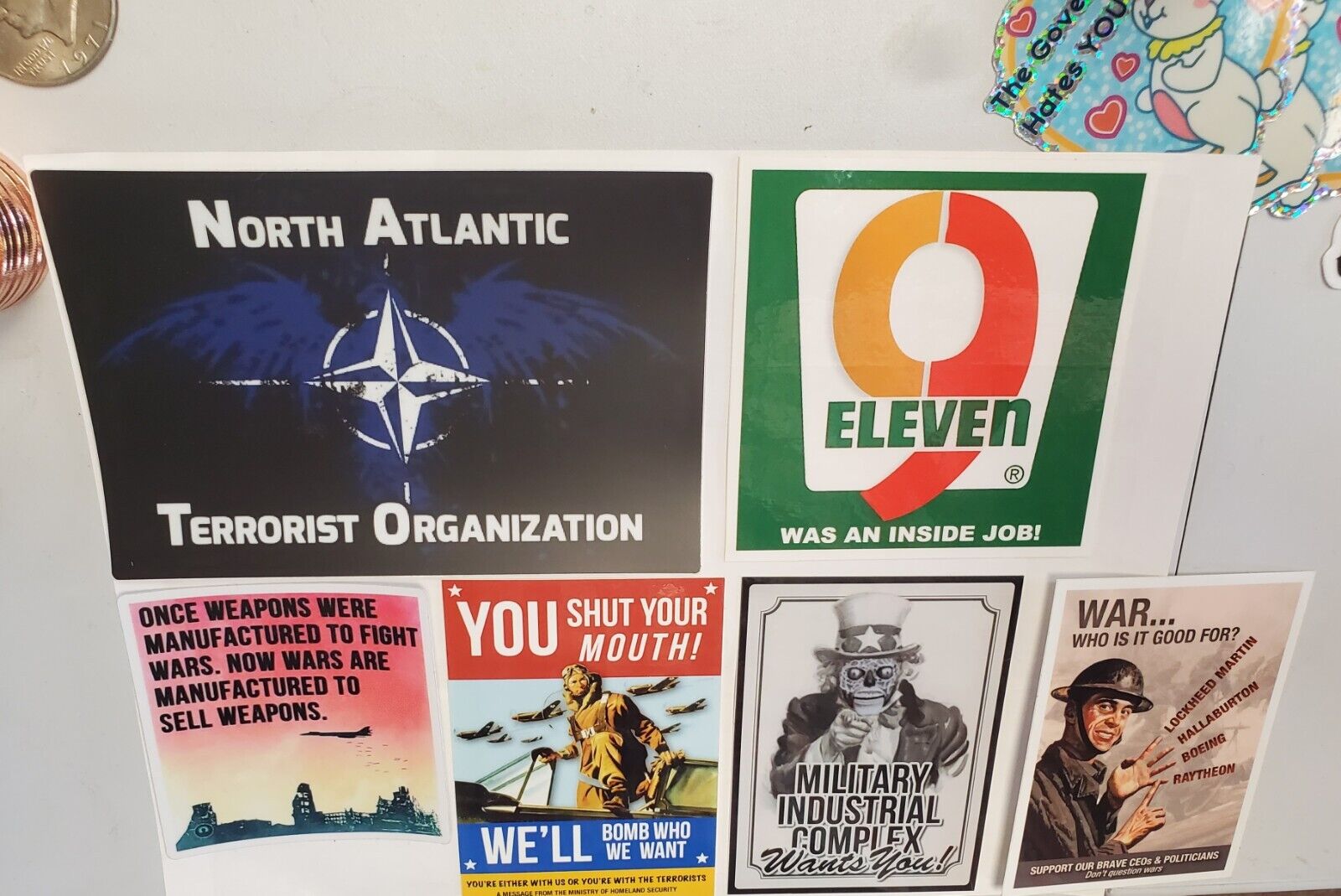 Anti NATO WWIII Stickers (6) LOT MILITARY INDUSTRIAL COMPLEX 