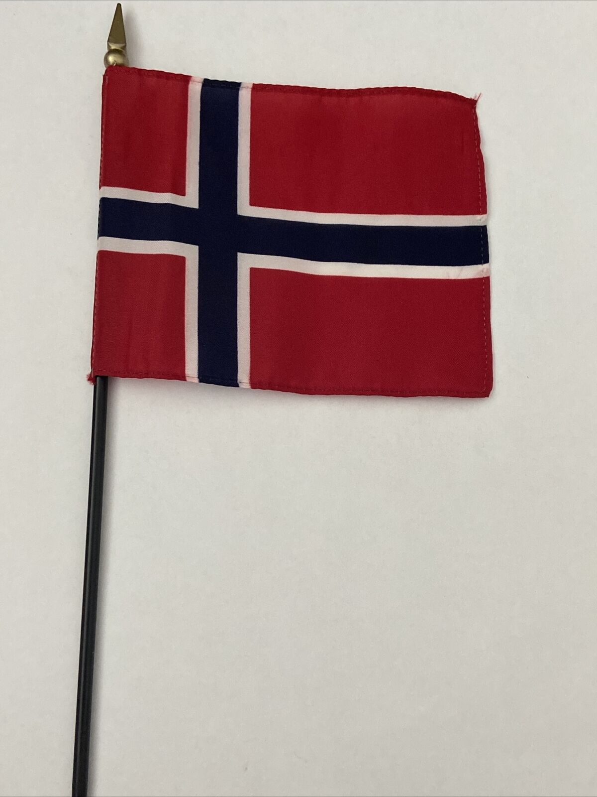 New Norway Mini Desk Flag - Black Wood Stick Gold Top 4” X 6”