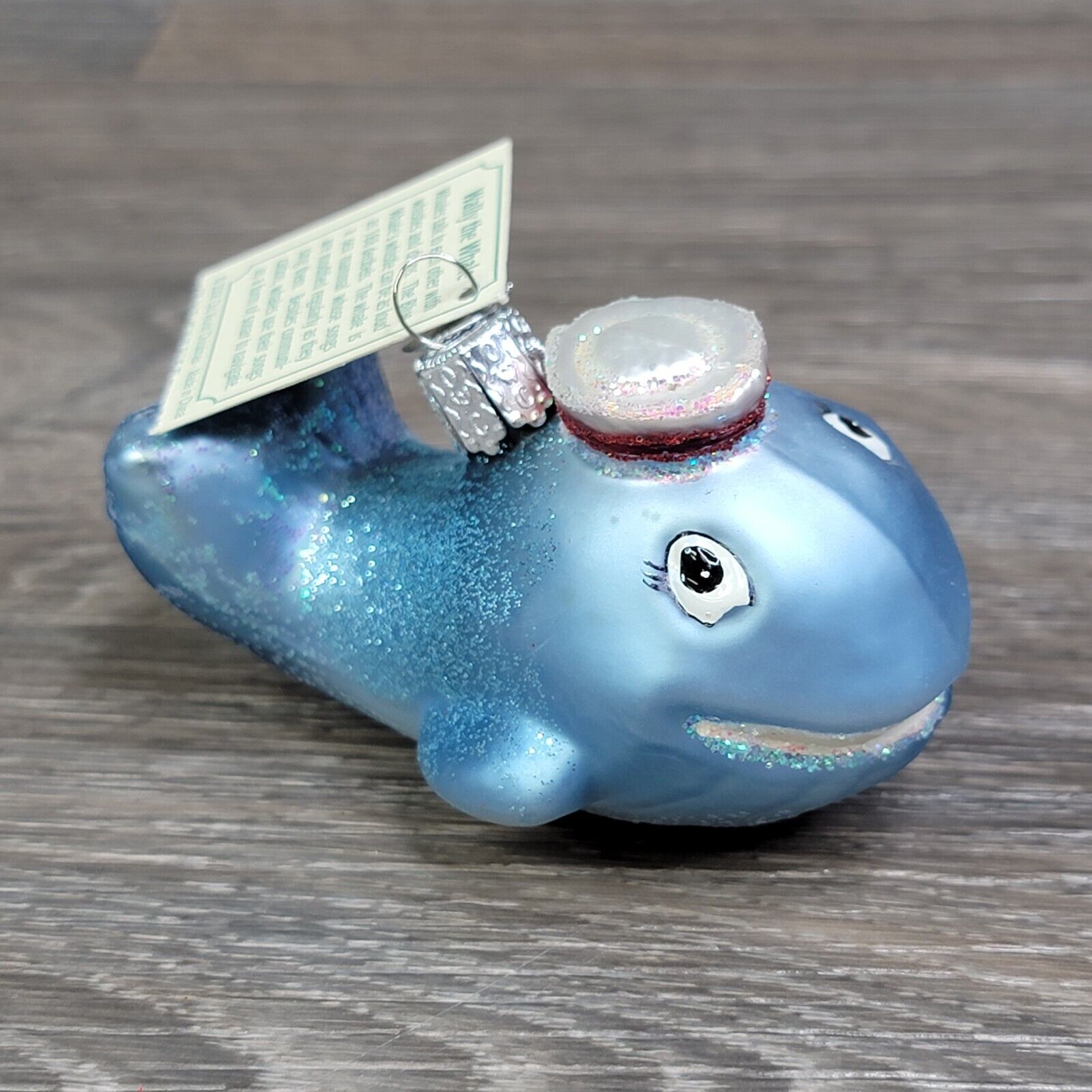 Old World Christmas Wally The Whale Ornament Blown Glass Glitter Blue