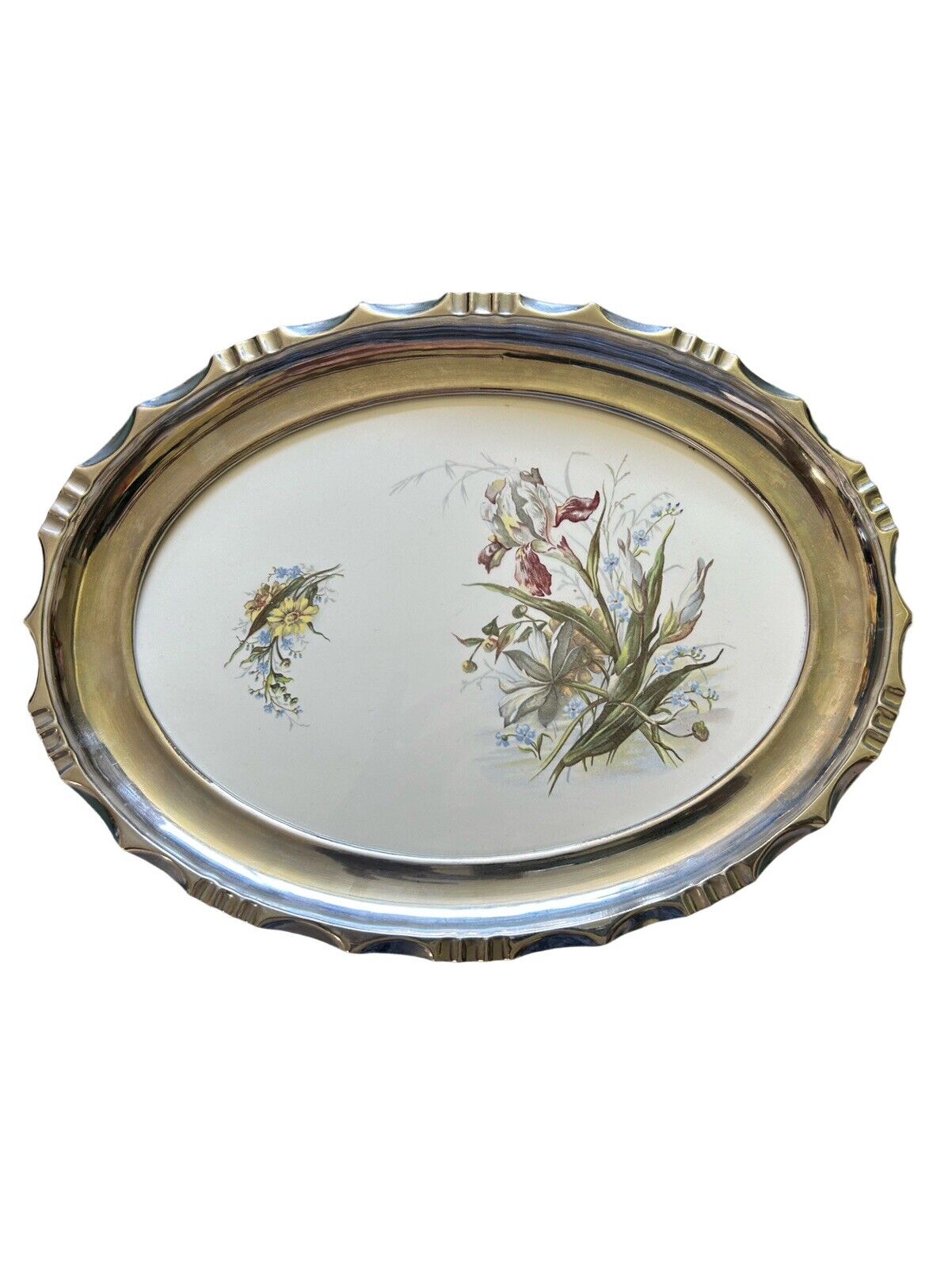 Vintage Enamel Floral Platter Mid Century