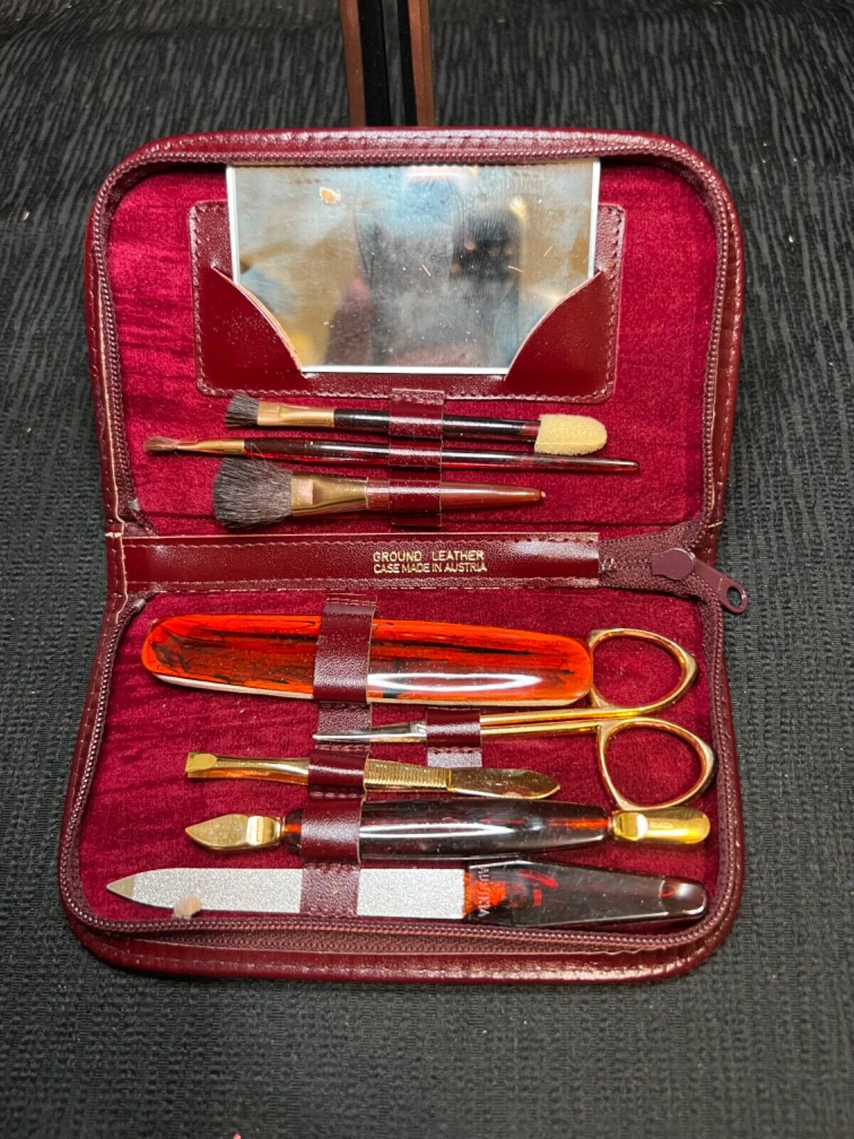 Vintage Manicure Set Brown Leather Case made in Austria, Sperry Company Gift New
