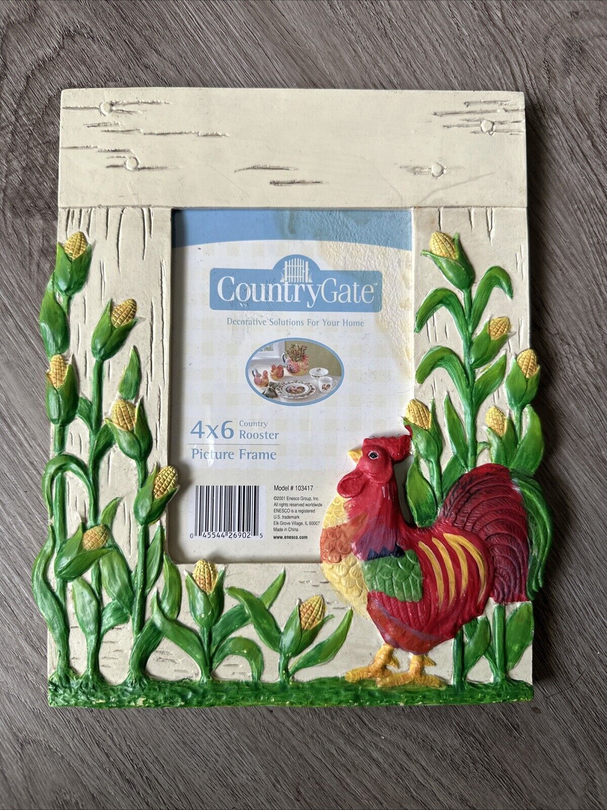 Country Gate Ceramic Resin Rooster Picture Frame / 4 x 6 / Vintage 2001 Enesco