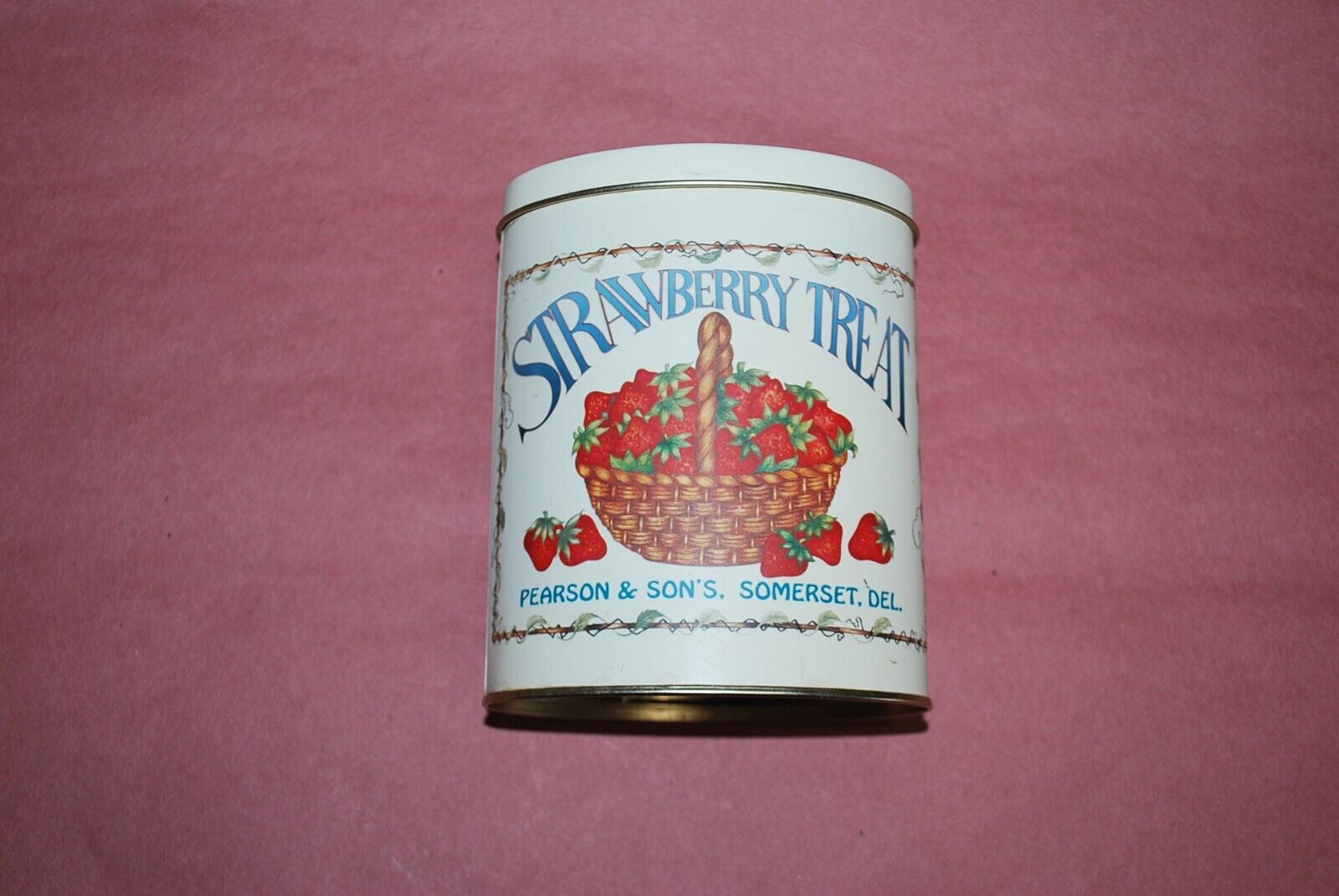 Vintage Strawberry Treat Tin Can 5.5\