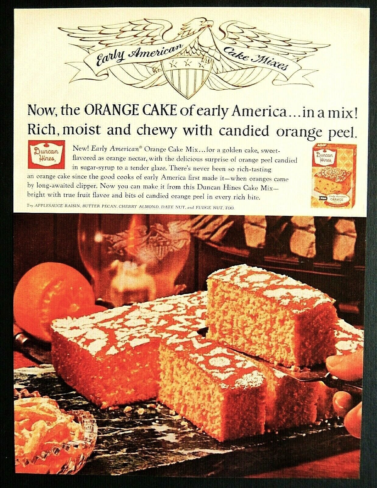 Duncan Hines cake ad vintage 1962 Early American orange cake mix advertisement