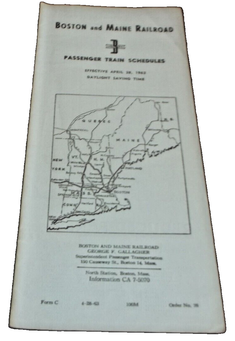 APRIL 1963 BOSTON & MAINE RAILROAD B&M PUBLIC TIMETABLE 