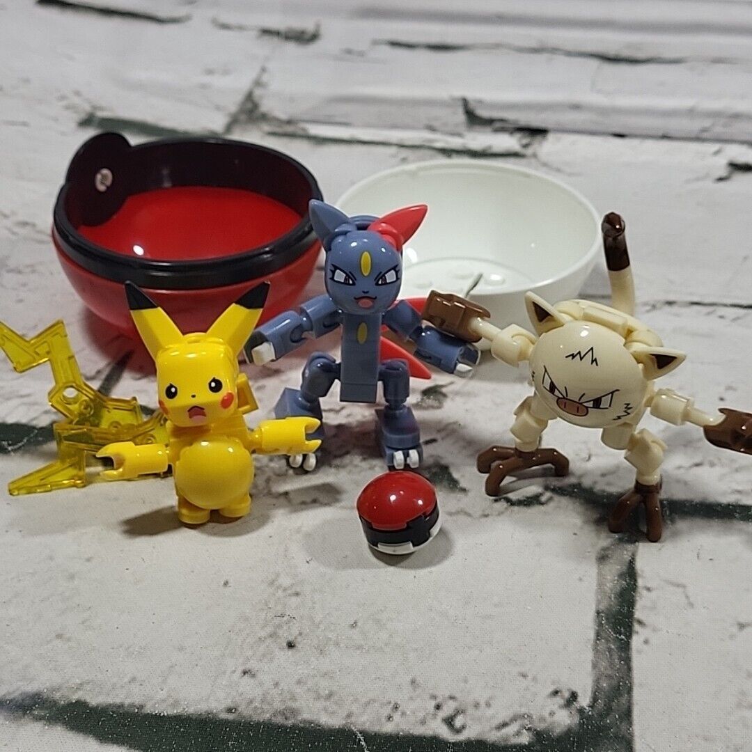 Mega Construx Pokémon Character Figures Lot Of 3 Pikachu Mankey Sneasel W/ Ball 