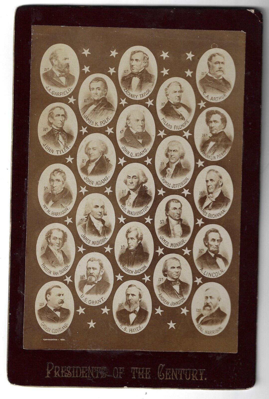 Post-March 4, 1889 Cabinet Card Photo All US Presidents Thru Benjamin Harrison