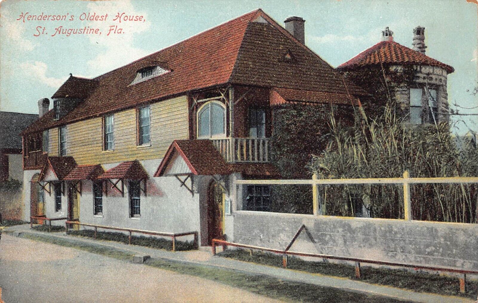 Florida FL Vintage Postcard St Augustine Street View Henderson\'s Oldest House