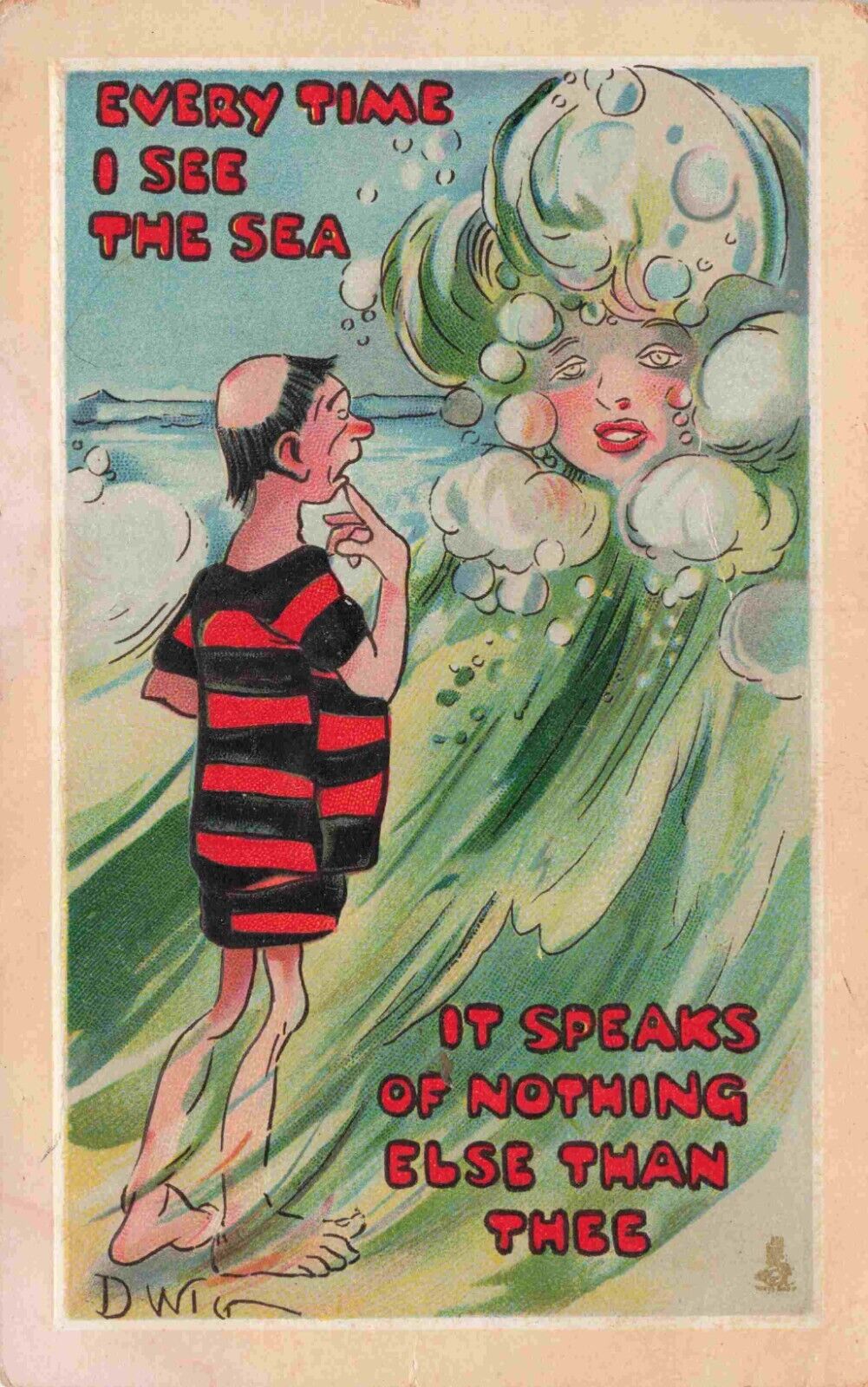 Fantasy Woman in Waves Artist D Wig Tucks Everytime Series 182 Vintage Postcard