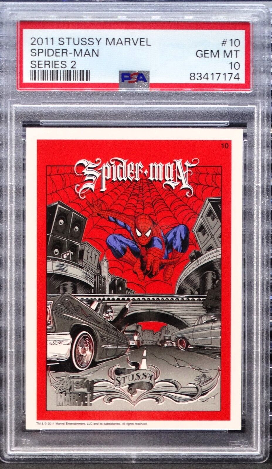 Spider-Man 2011 Stussy Marvel #10 Mister Cartoon Series 2 PSA 10 GEM MINT Card