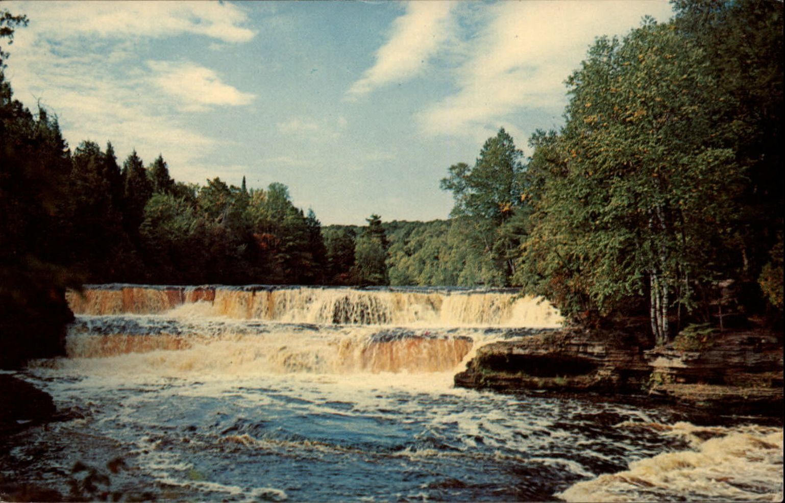 Michigan Lower Falls Tahquamenon River ~ 1970s vintage postcard  sku777