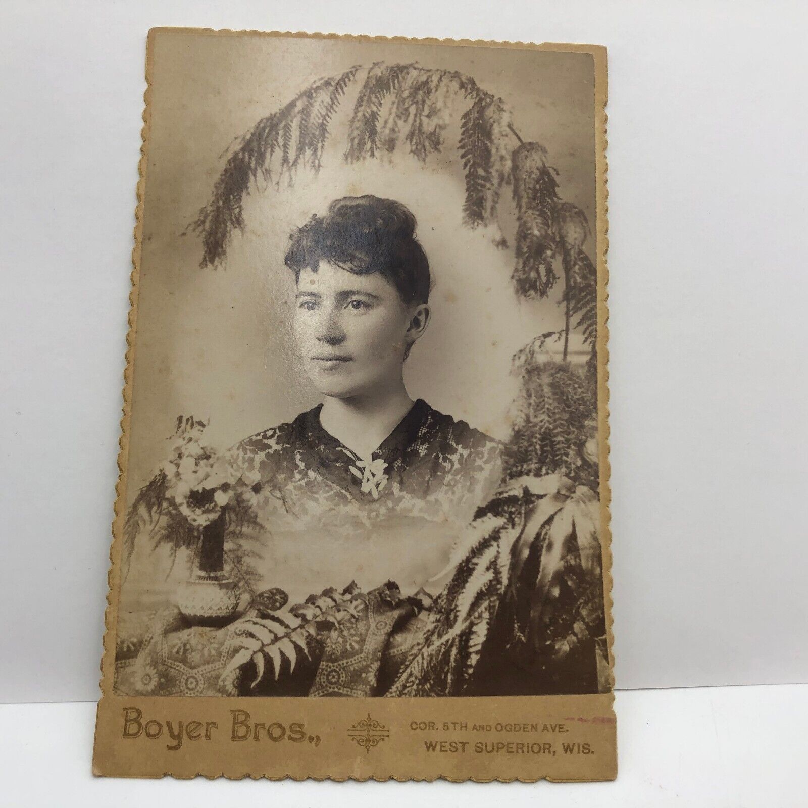 Cabinet Card Photo Woman c1890 Young Lady Antique Art Dress Wisconsin