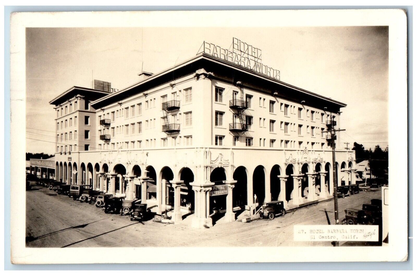 1935 New Barbara Worth Hotel Cars El Centro California CA RPPC Photo Postcard