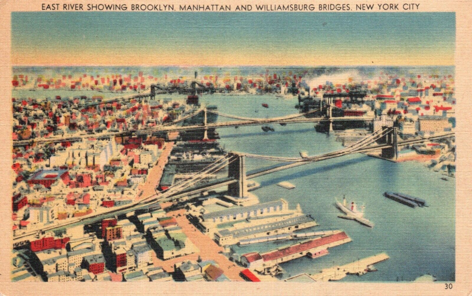 Postcard NY New York City Brooklyn Manhattan Williamsburg Bridges 1949 PC H7008