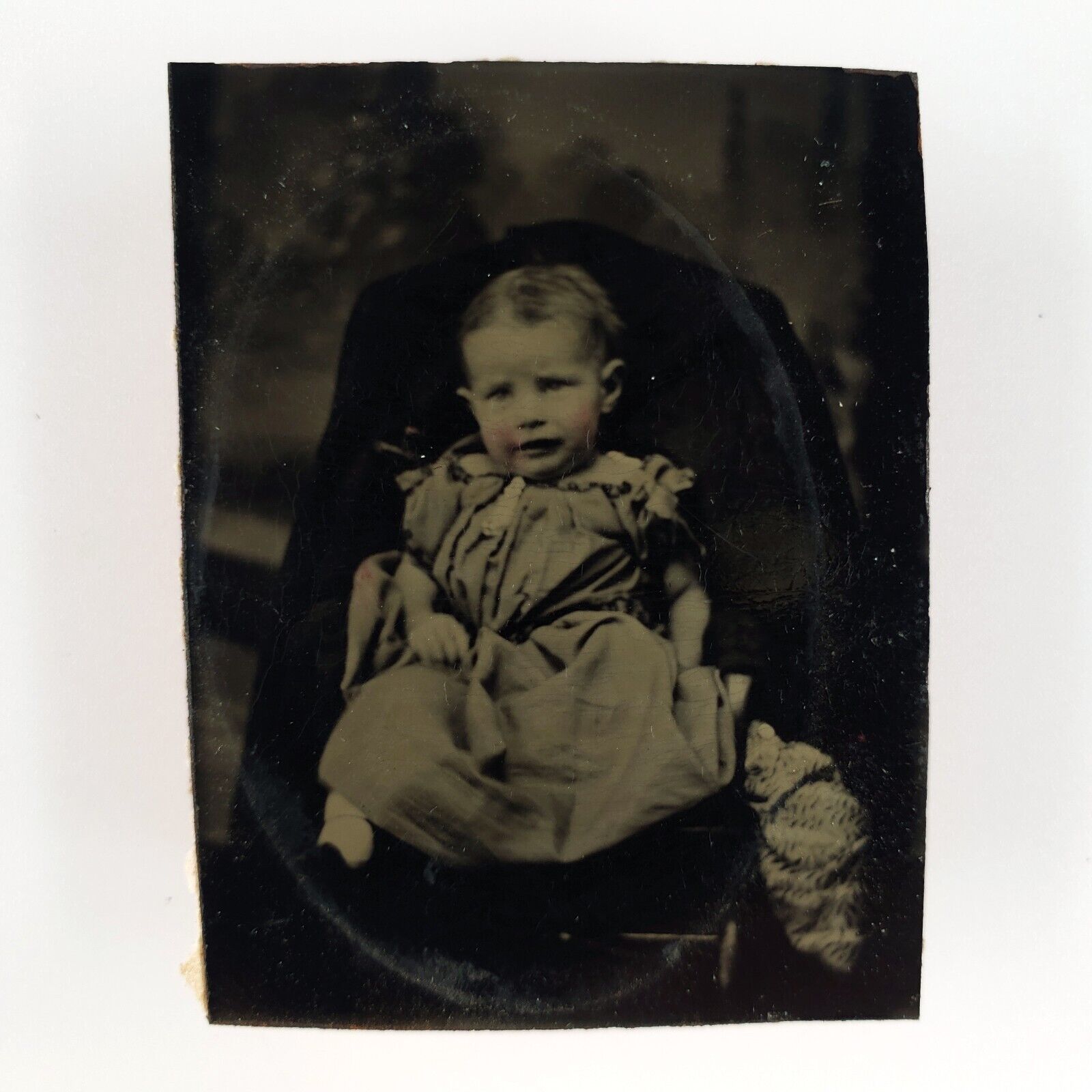 Hidden Mother Holding Child Tintype c1870 Antique 1/16 Plate Girl Photo C2678