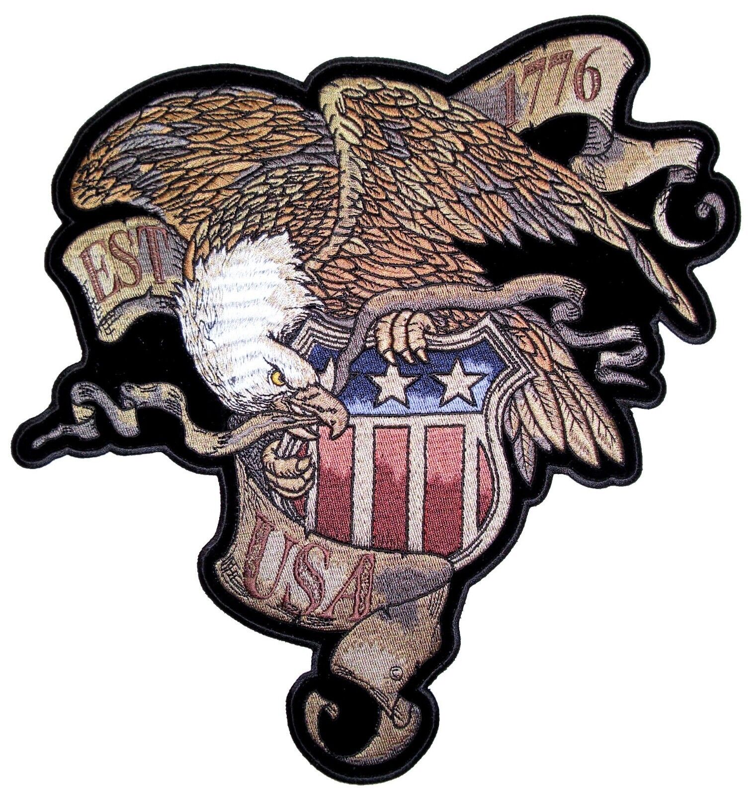 Large Patriotic EST 1776 USA Bald Eagle American Flag Embroidered Biker Patch