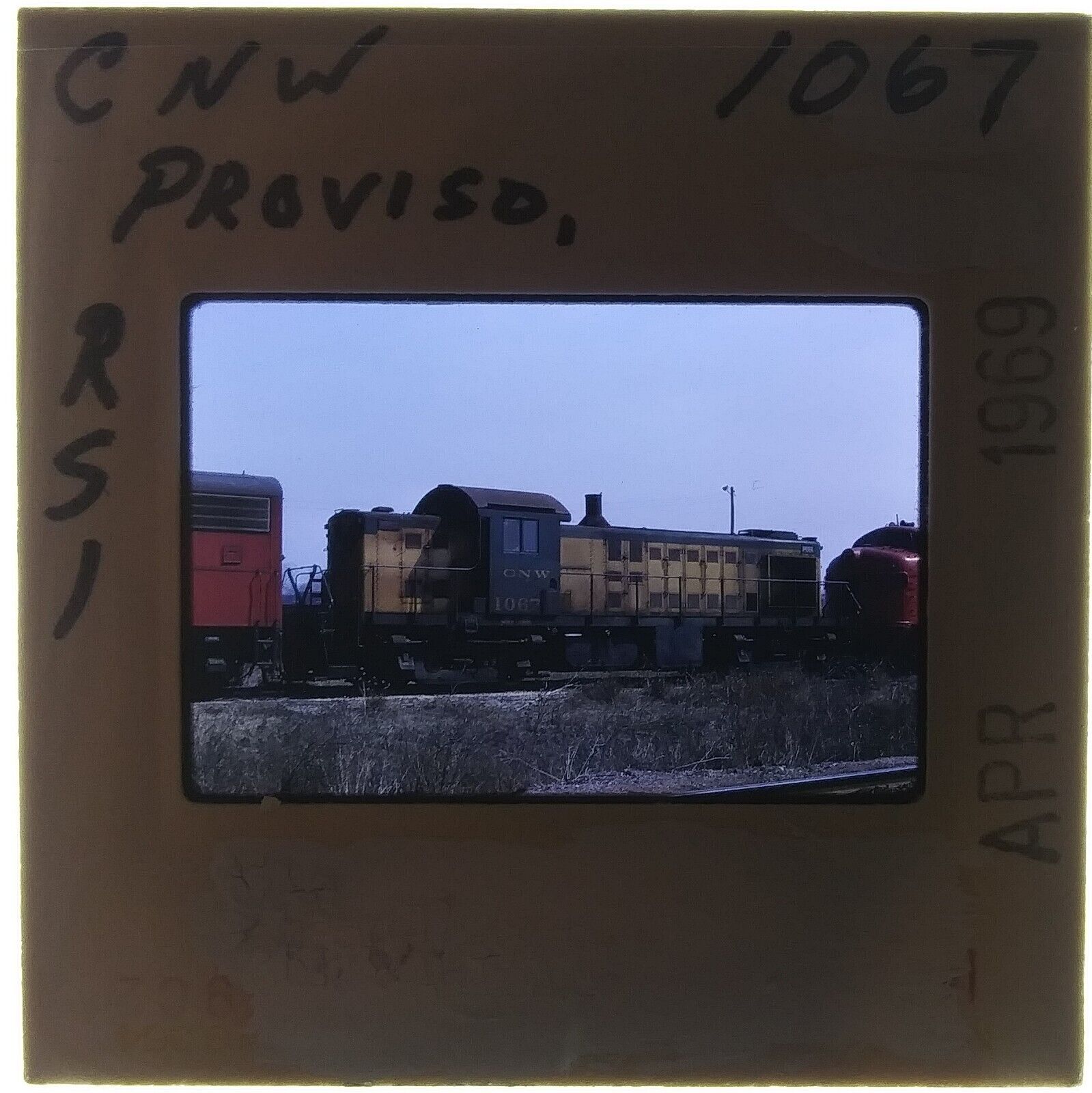 Orig Slide C&NW Chicago & Northwestern Alco RS-1 1067 Proviso IL Apr1969