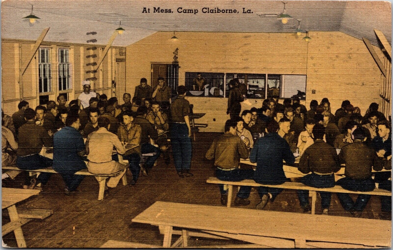 Vtg At Mess Camp Claiborne Rapides Parish Louisana LA Army WWII Era Postcard