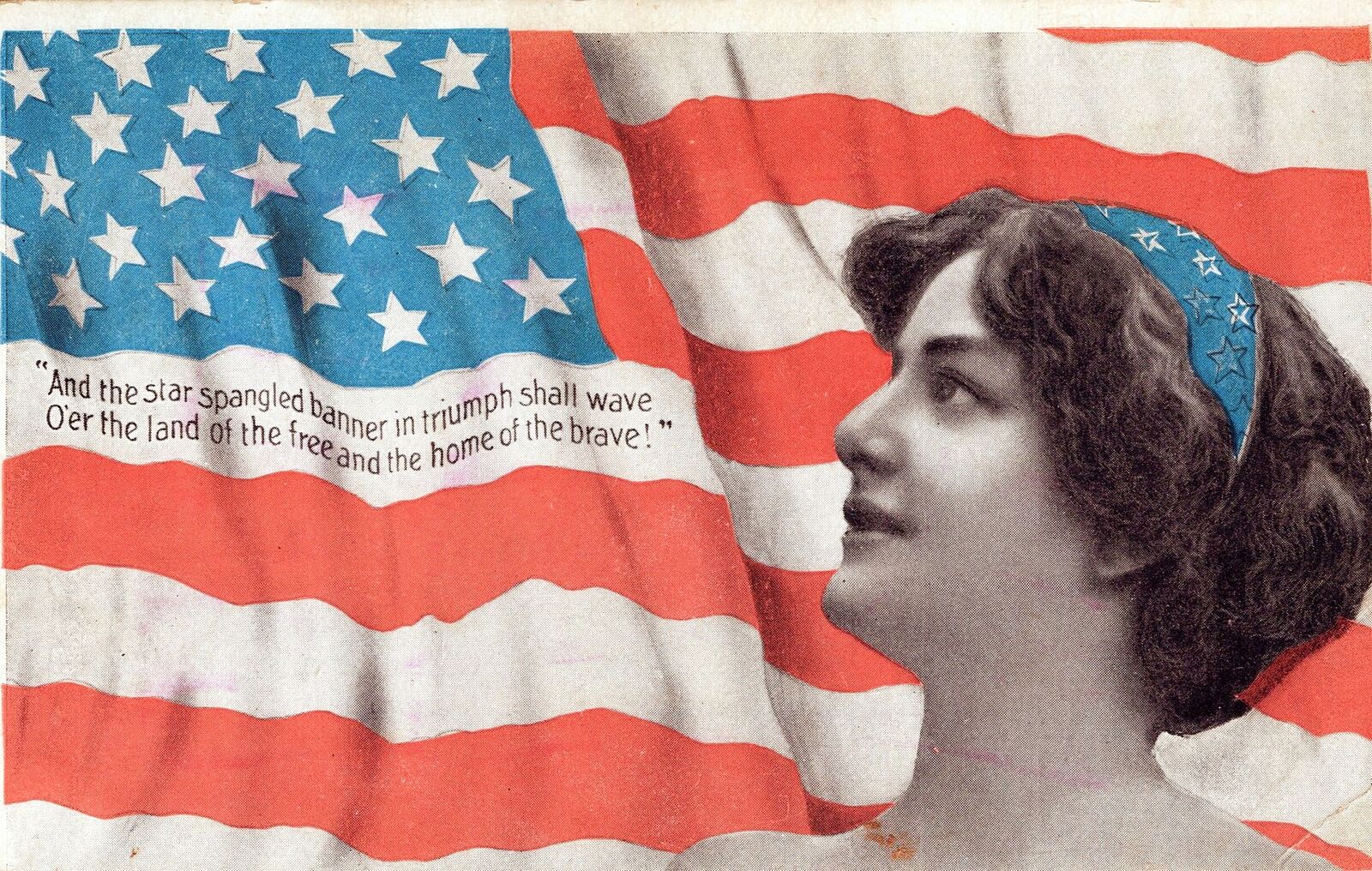 Woman And Flag And The Star Spangled Banner Patriotic Postcard - udb (pre 1908)