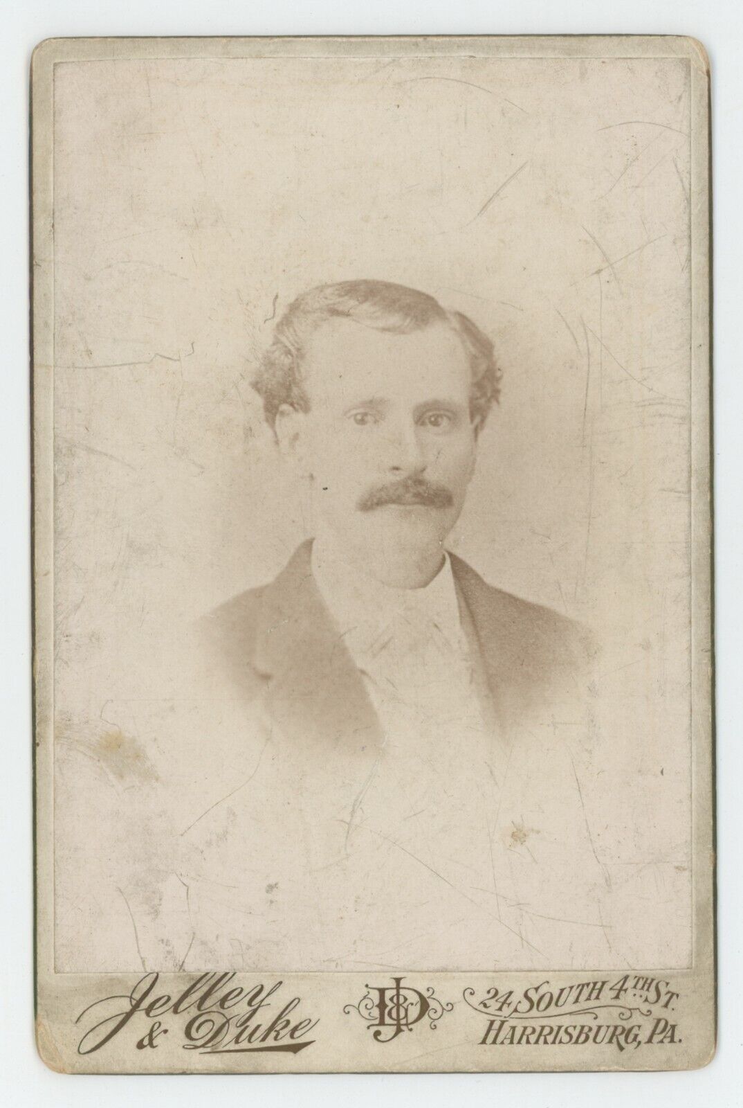 Antique c1880s Cabinet Card Handsome Man With Mustache in Suit Harrisburg, PA