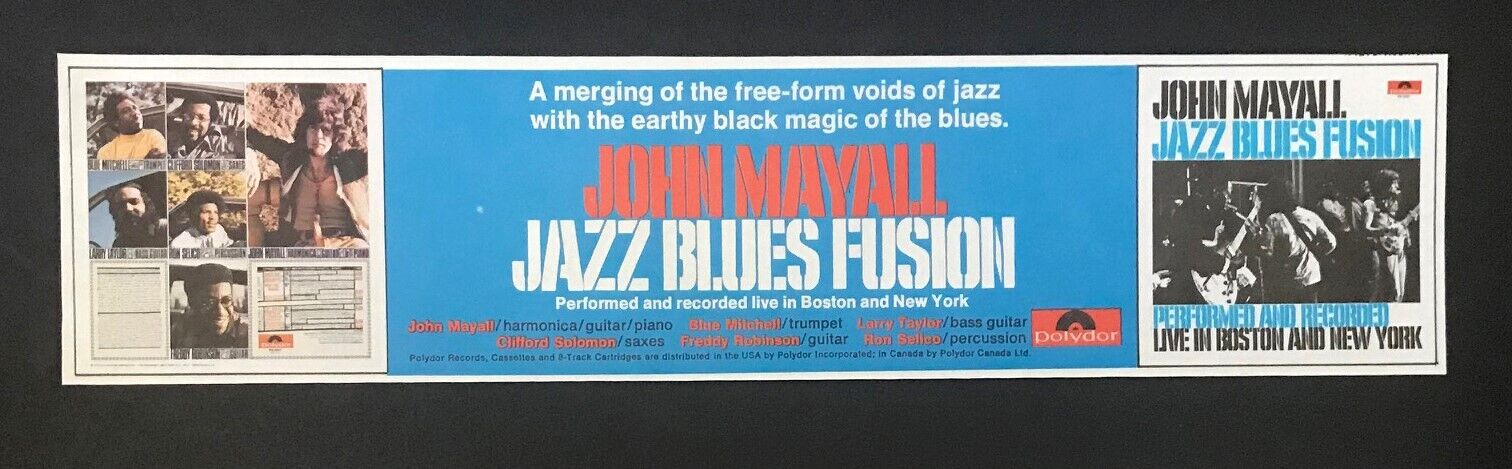 John Mayall Jazz Blues Fusion 1972 Mini Poster Type Ad, Promo Advert