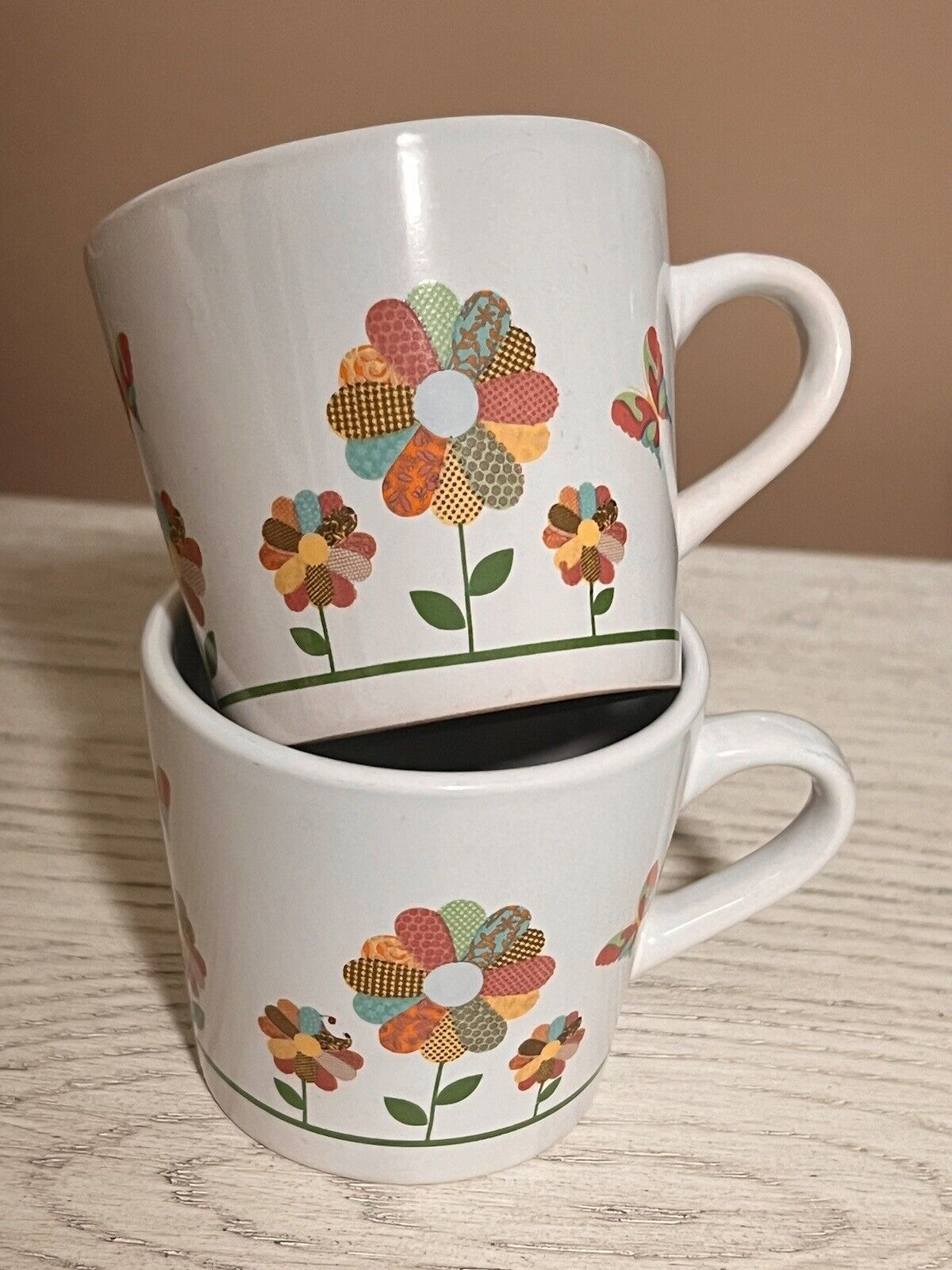 Trisa Patchwork Vintage Hippie Ceramic Mugs/Cups 7 oz Butterfly/Flower Power - 2