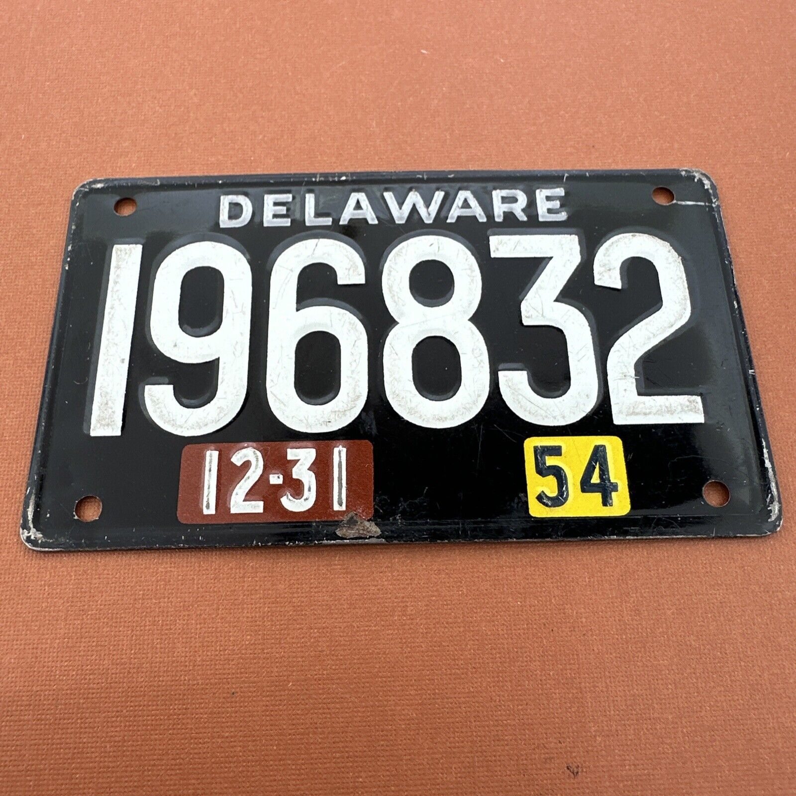 Antique 1954 Delaware State Bicycle License Plate Miniature Bike