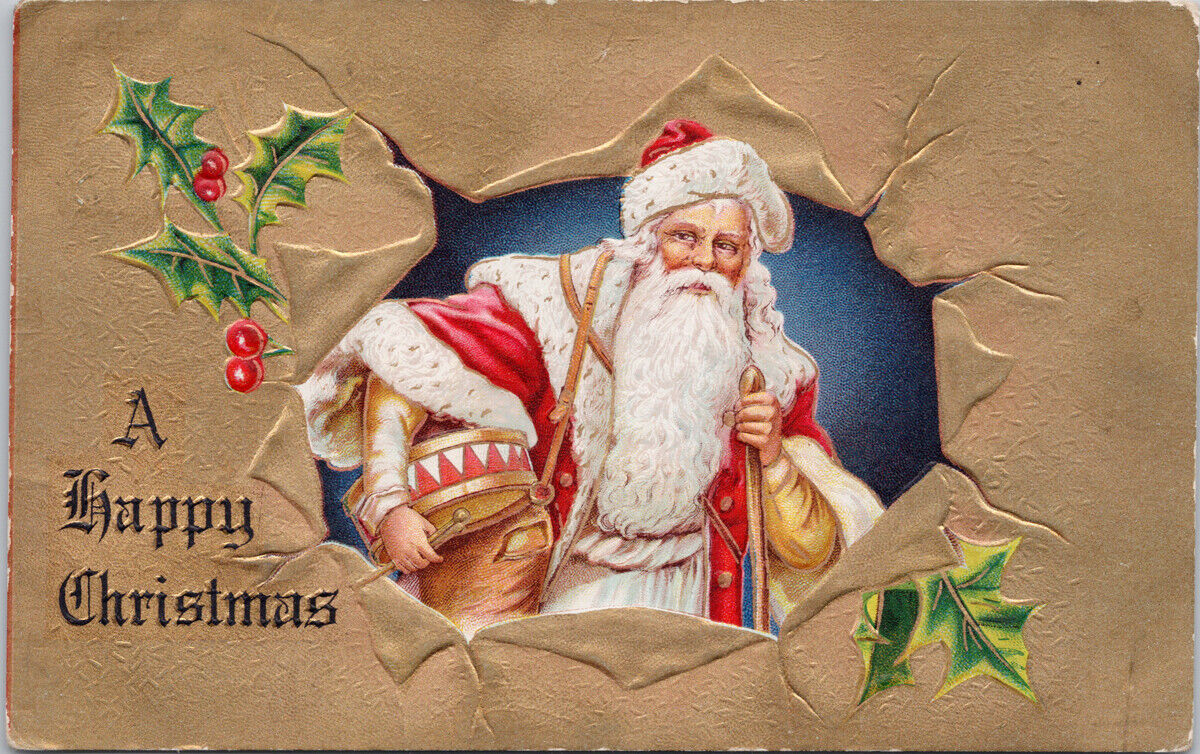 Santa Claus A Happy Christmas Toys Holley Embossed c1909 Postcard H1