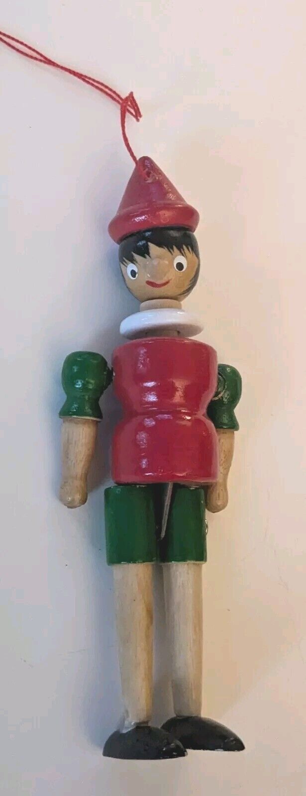 Vtg Pinocchio Christmas Ornament Wooden Jointed 7