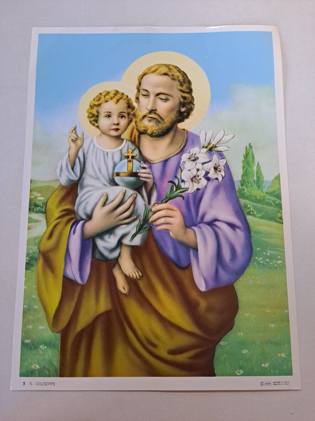 ST JOSEPH & JESUS Vintage Italian Lithograph Print Never Used 7 1/4\