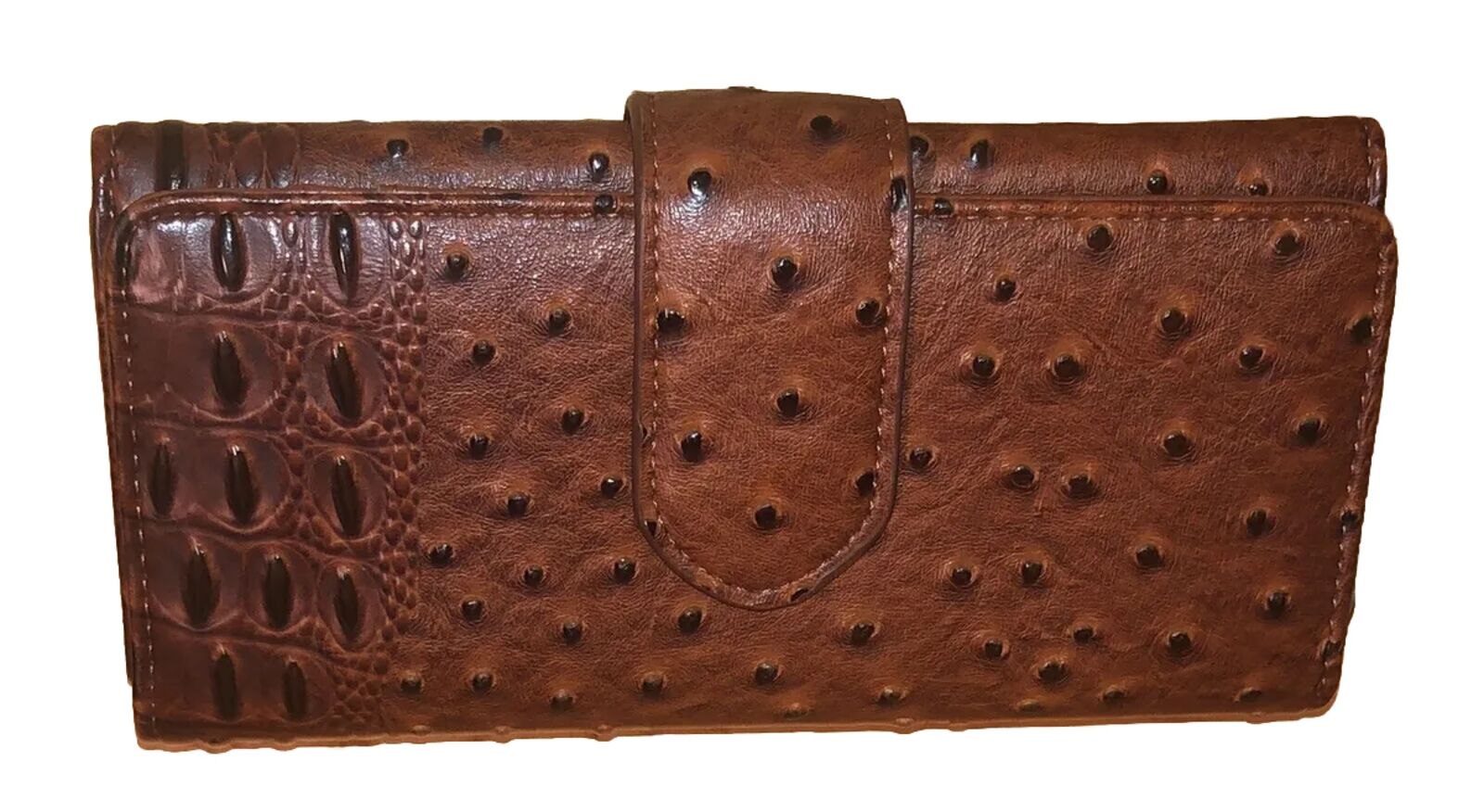 Gorgeous Brown Faux Alligator Checkbook Long Wallet