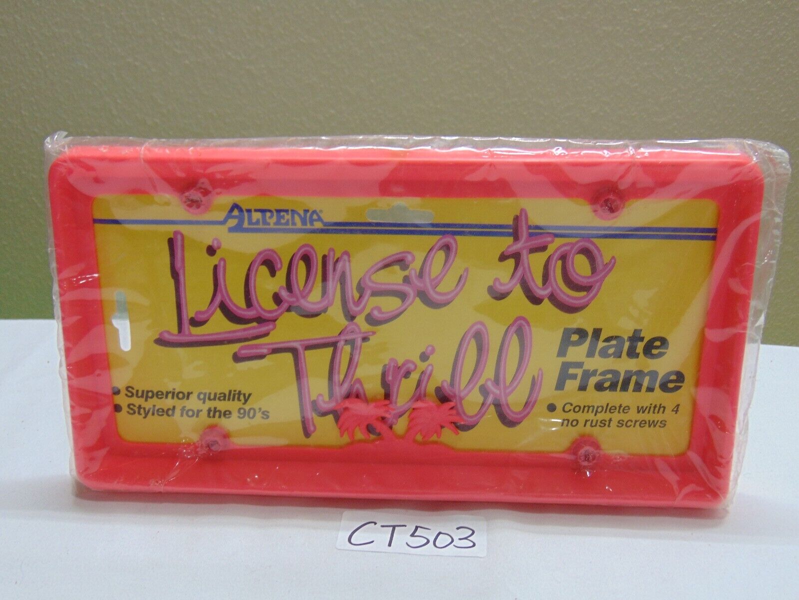 Vintage Hot Pink 1990's Styled License Plate Frame Palm Trees 1989 NOS Car Show