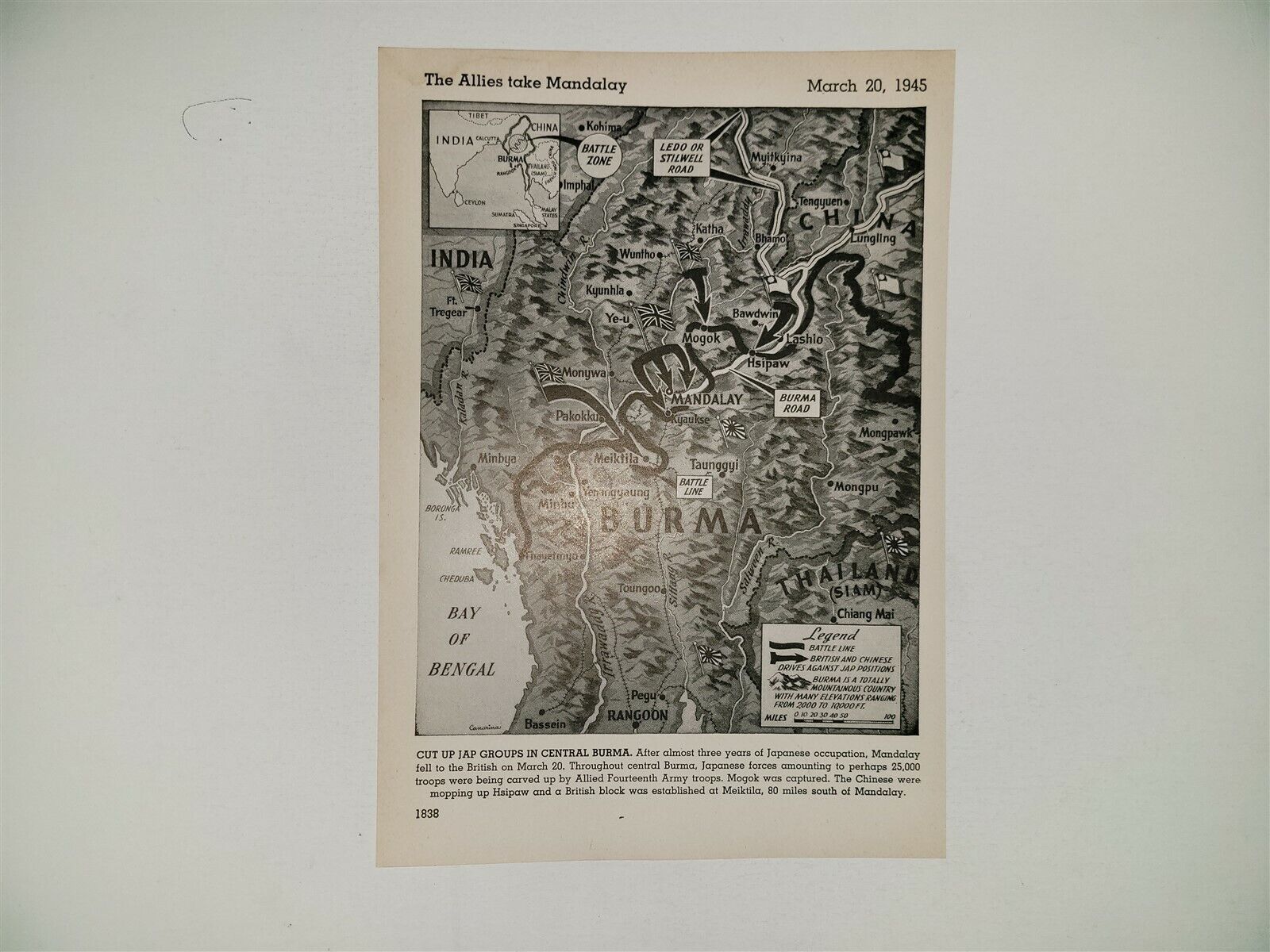 Allies Take Mandalay Central Burma 1945 World War 2 WW2 Map