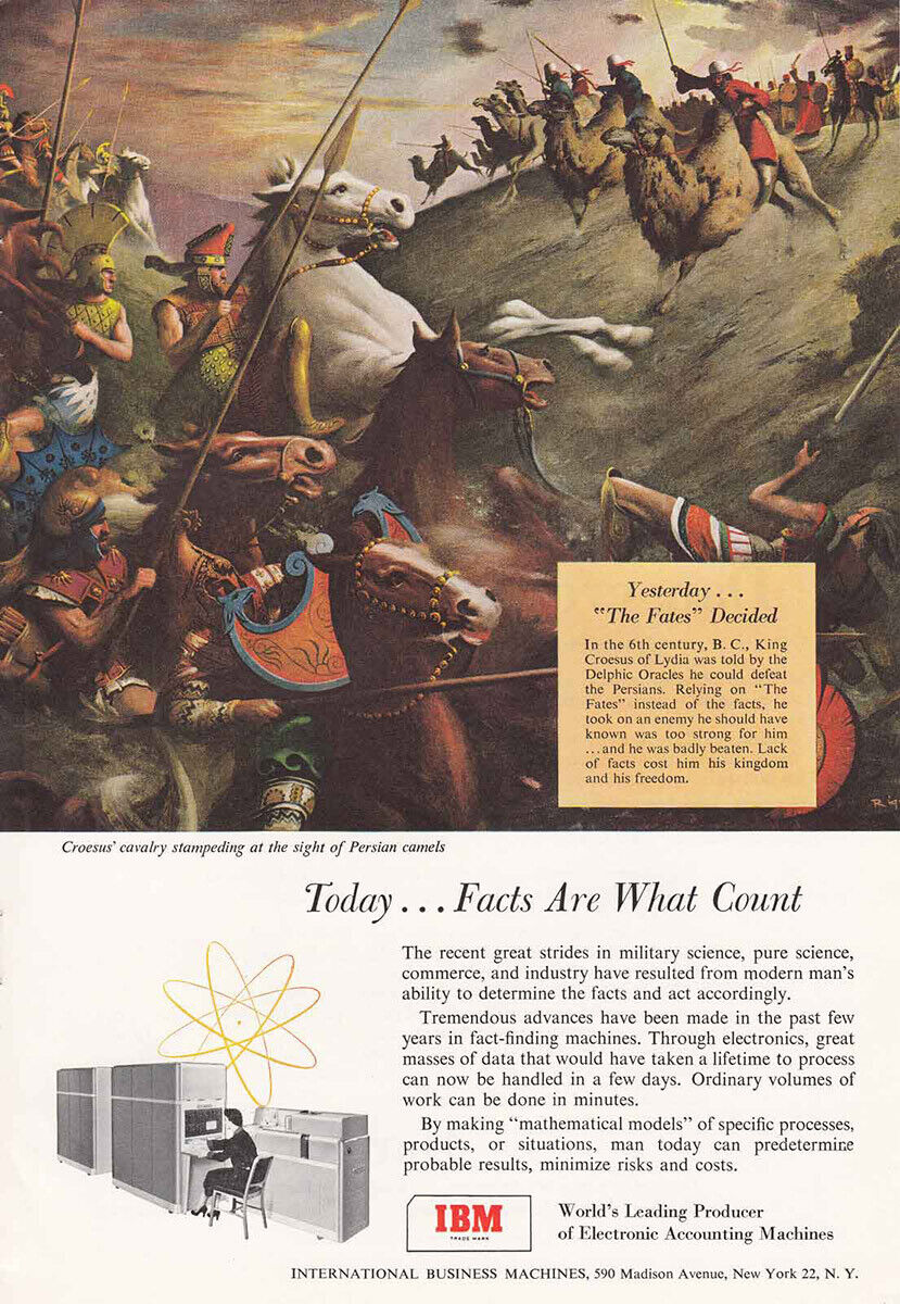 1954 IBM: Croesus Cavalry Stampeding Vintage Print Ad