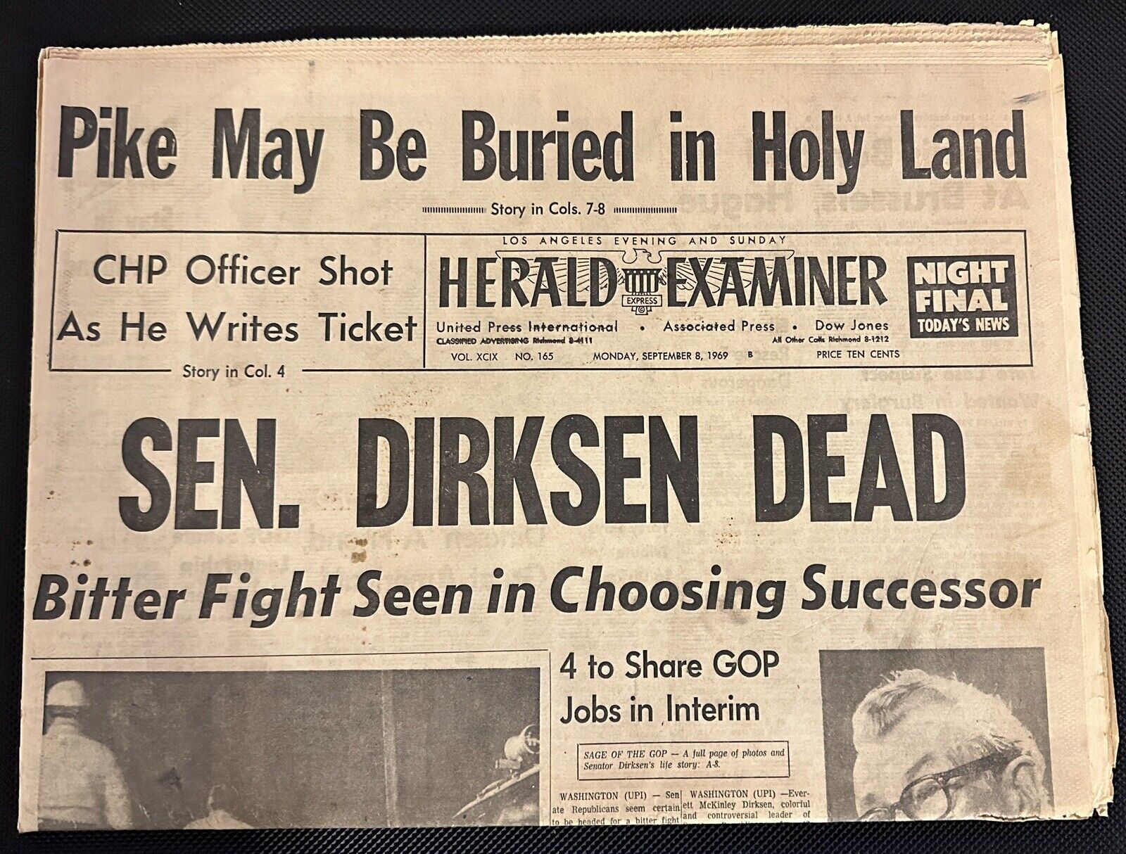 Sept 8, 1969-LA Herald Examiner Newspaper-Sen. Dirksen Obituary - Sports Dodgers
